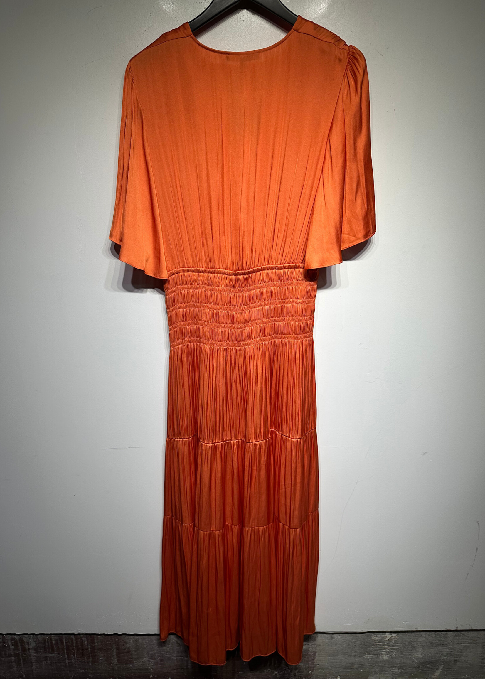 Maje Orange Pleated Ruffle Maxi Dress M