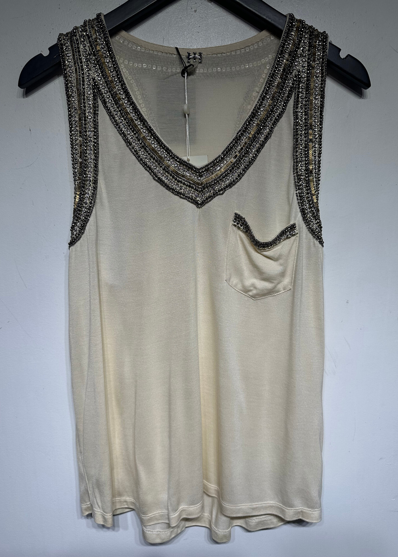 Haute Hippie NWT White Embellished Rhinestone Tank M
