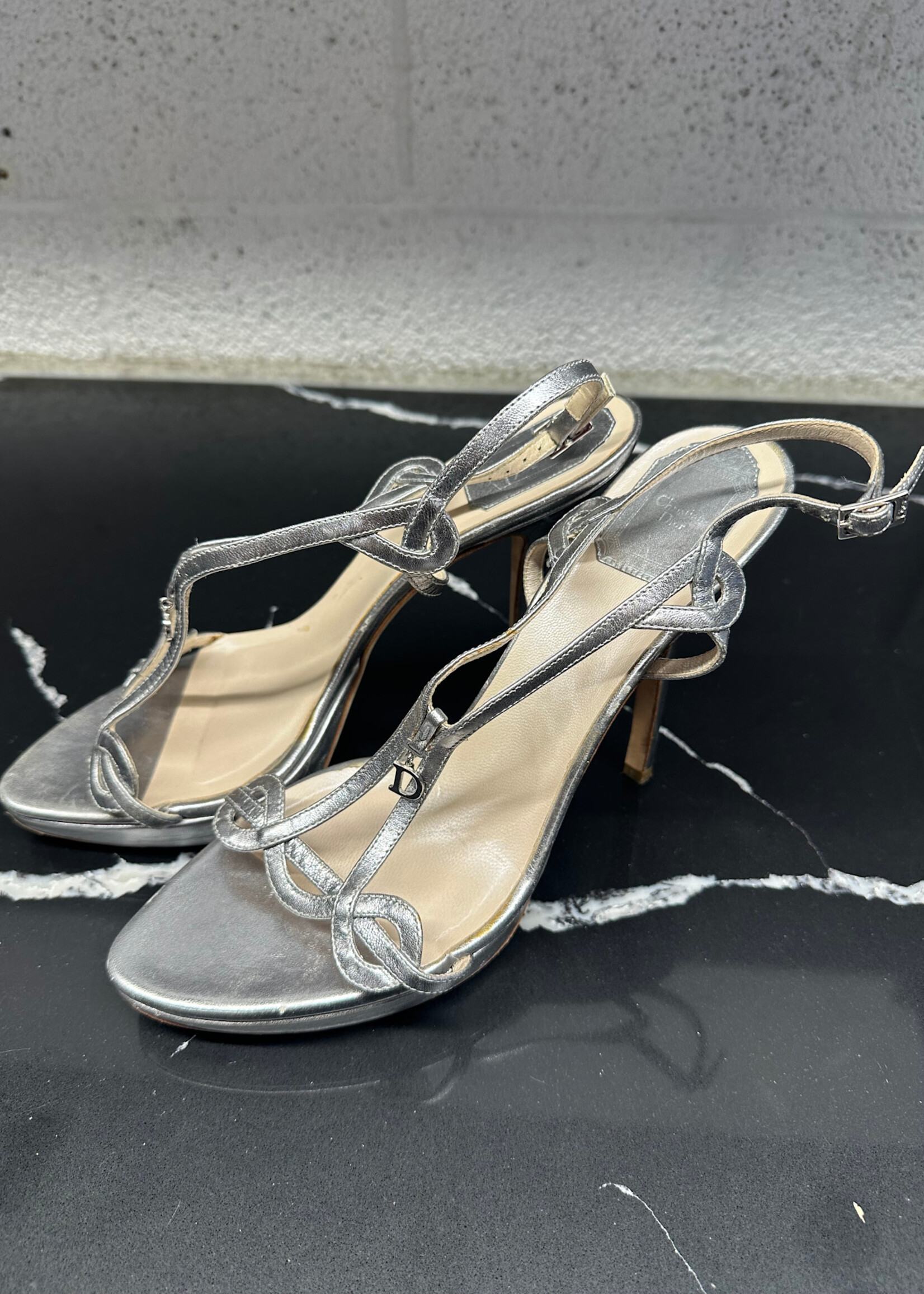Dior Silver D Charm Heels As Is 40/9