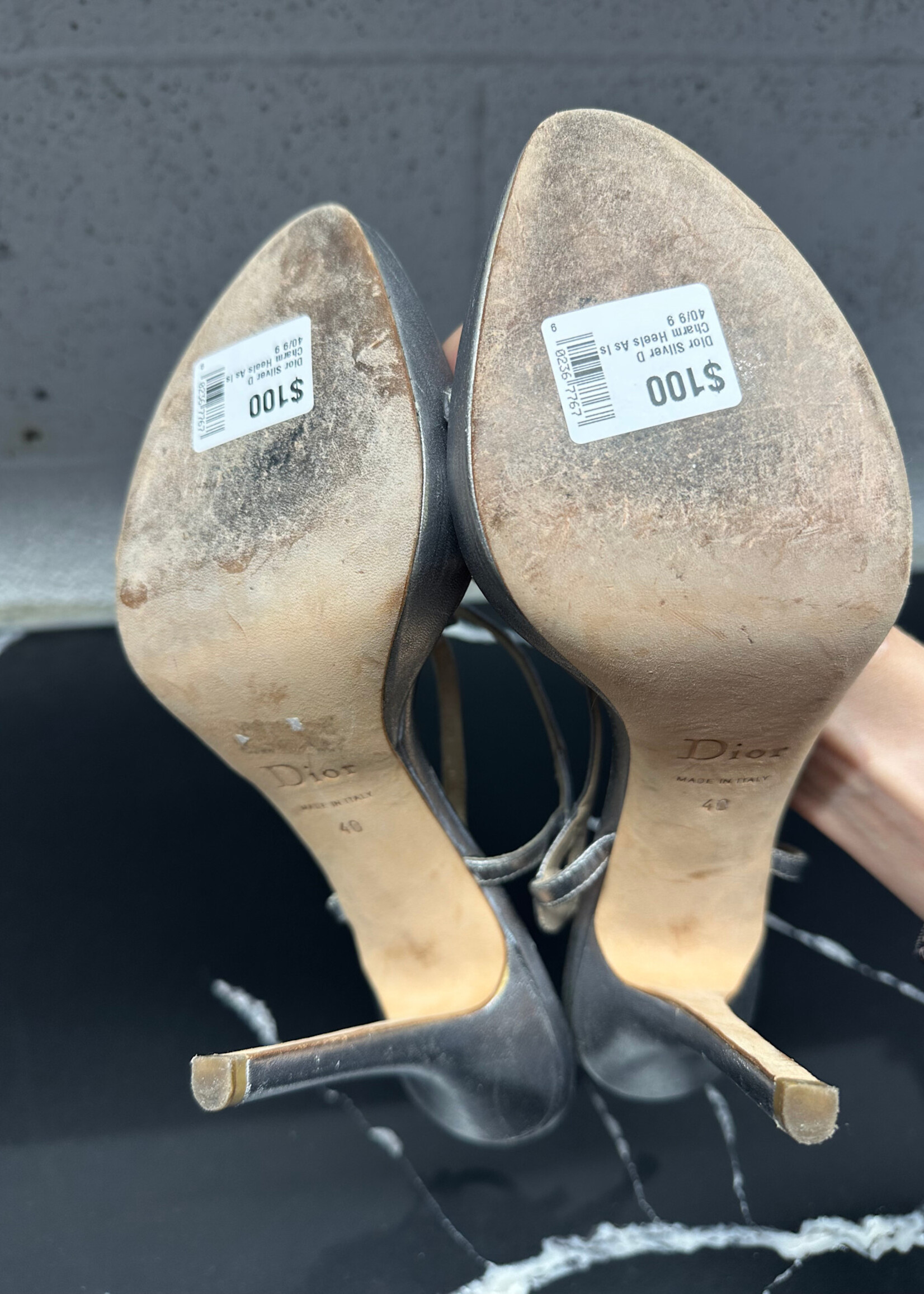 Dior Silver D Charm Heels As Is 40/9