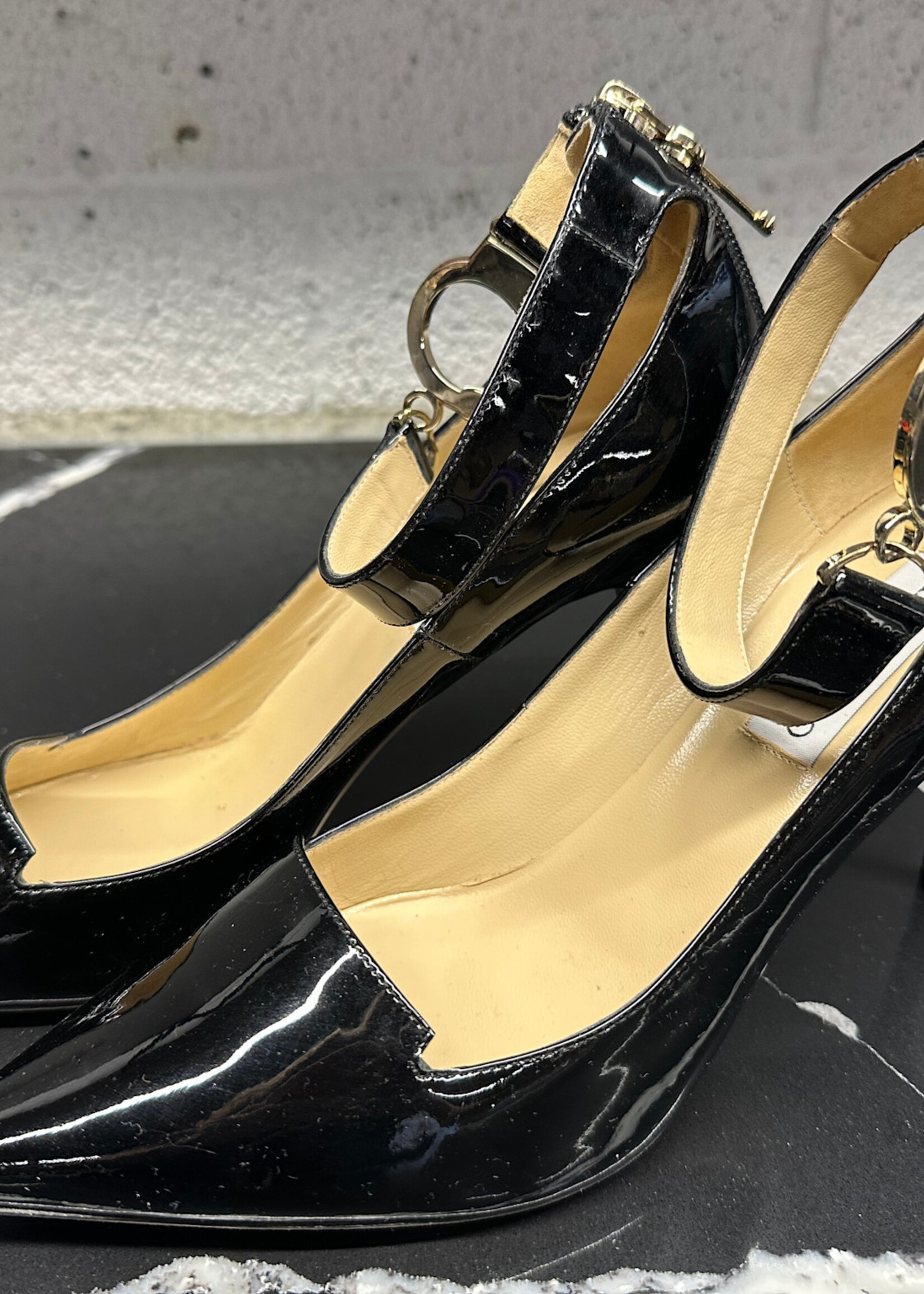 Jimmy Choo Black Patent Ankle Heels 40.5/9.5
