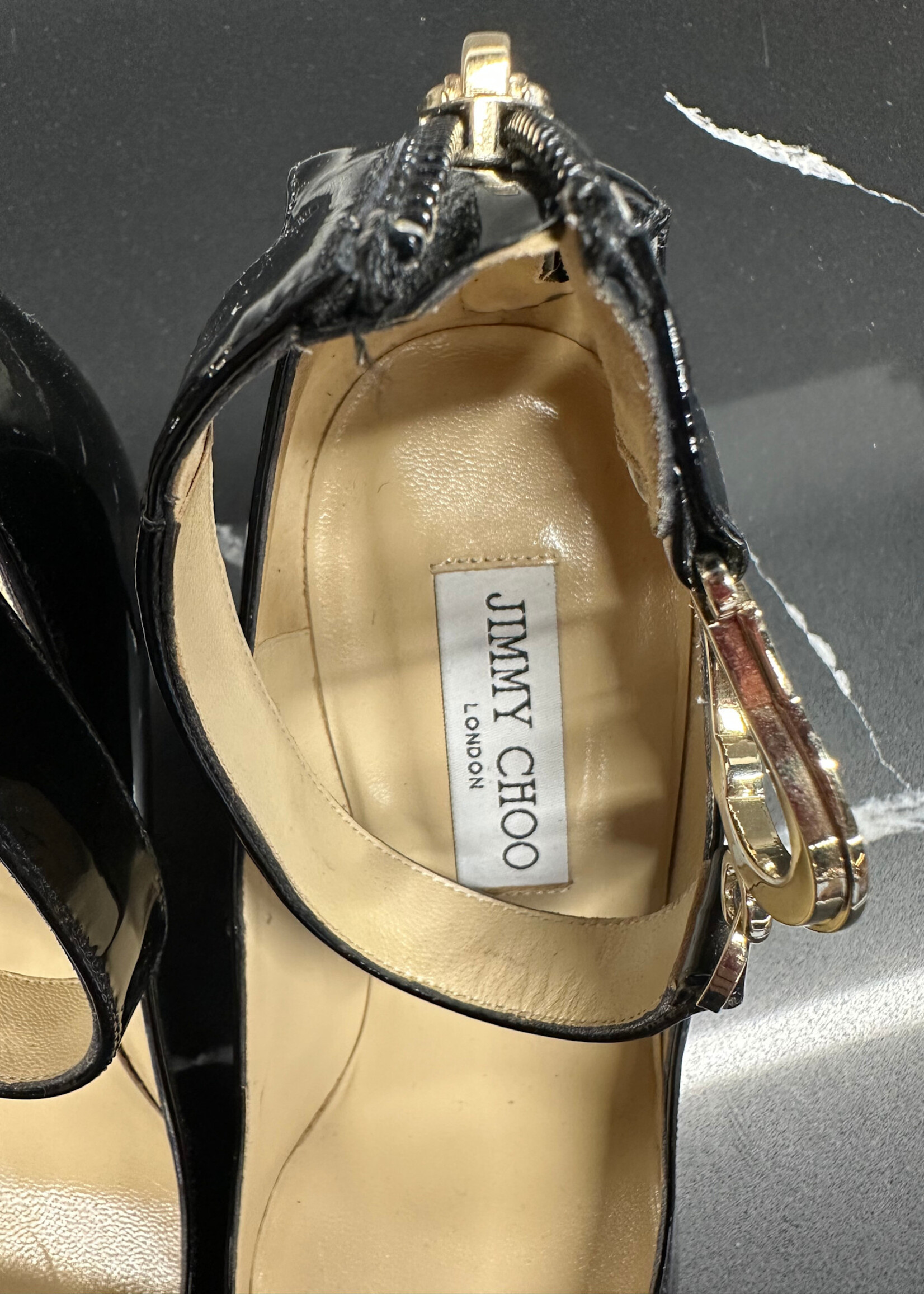 Jimmy Choo Black Patent Ankle Heels 40.5/9.5