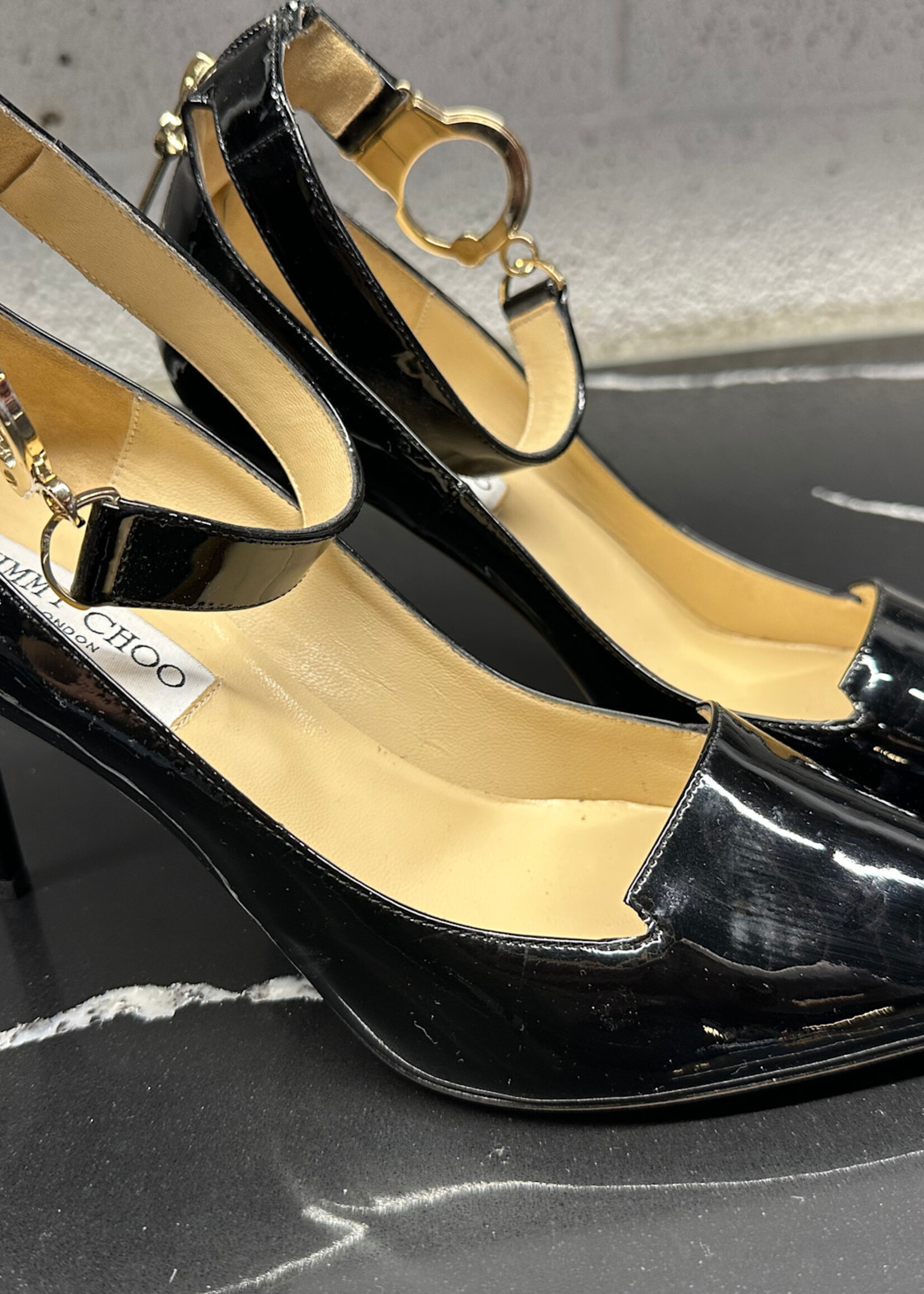 Jimmy Choo Black Patent Ankle Heels 40.5/9.5