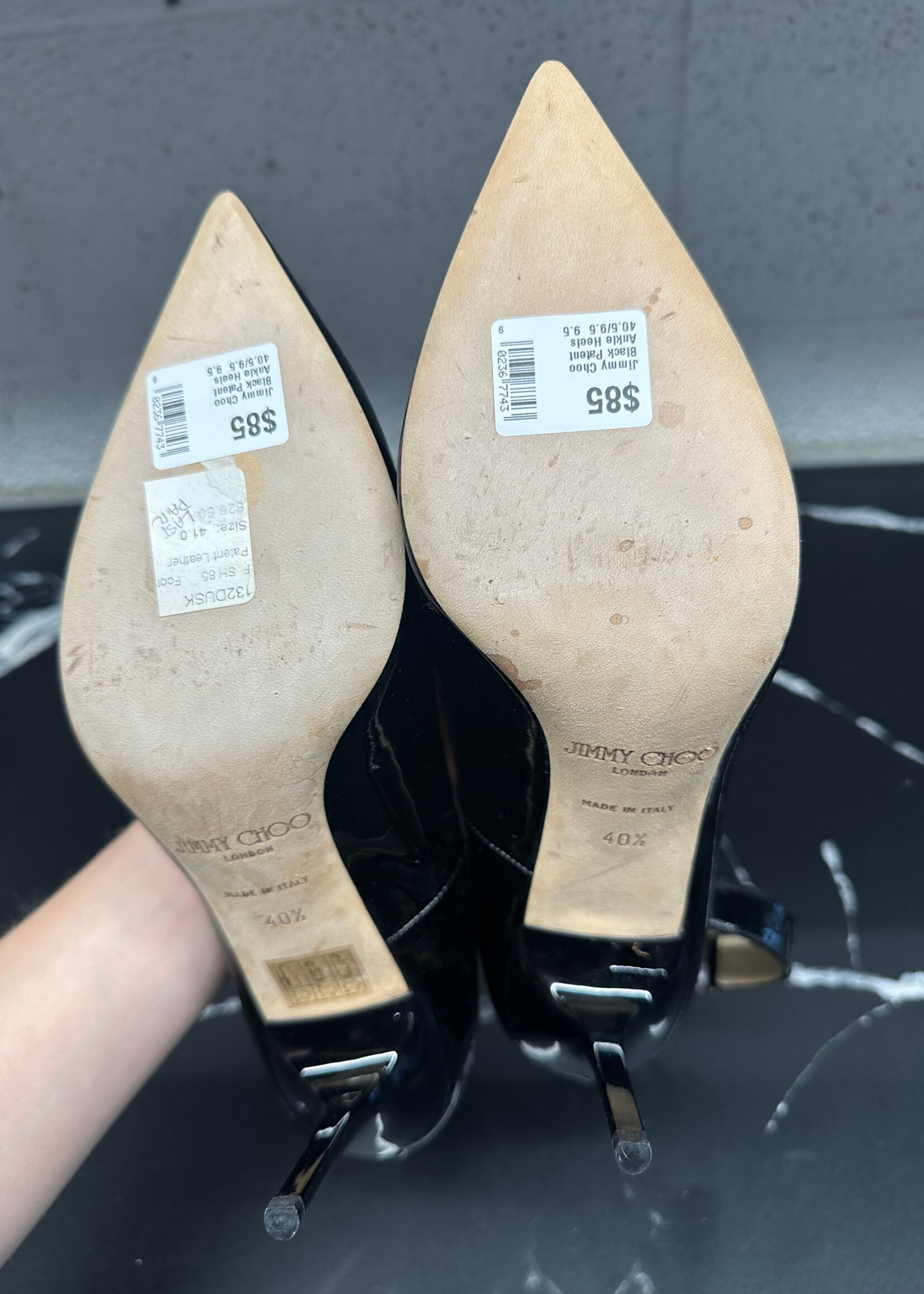 Jimmy Choo Black Patent Ankle Heels 40.5/9.5