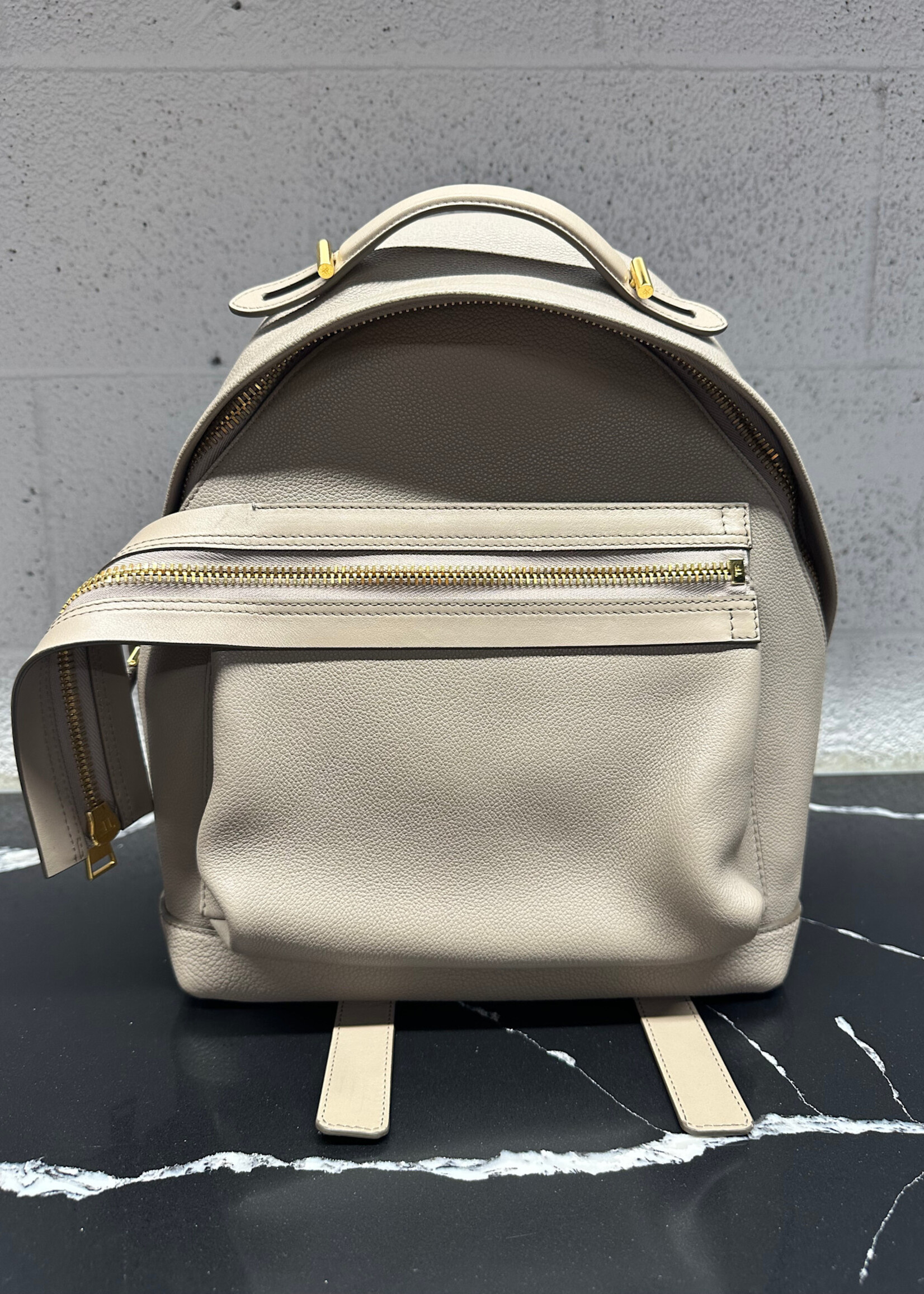 Tom Ford Taupe Leather Zipper Backpack