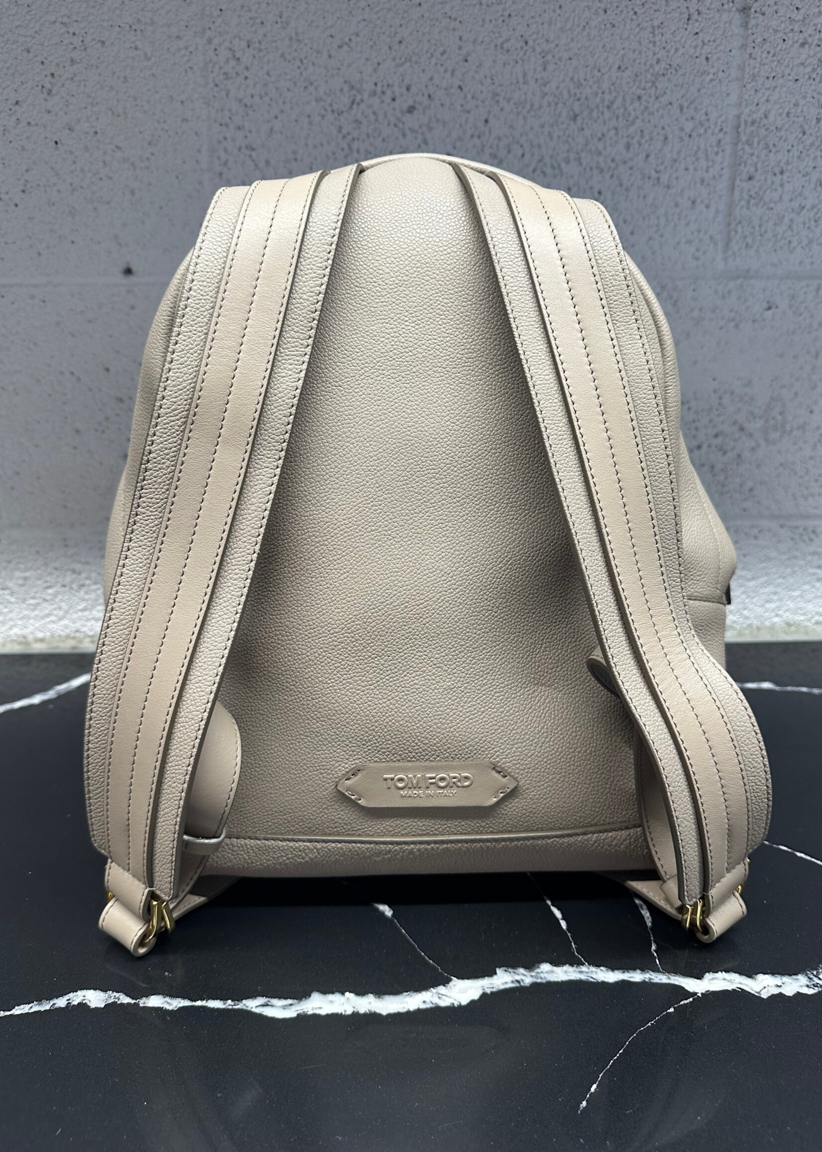Tom Ford Taupe Leather Zipper Backpack