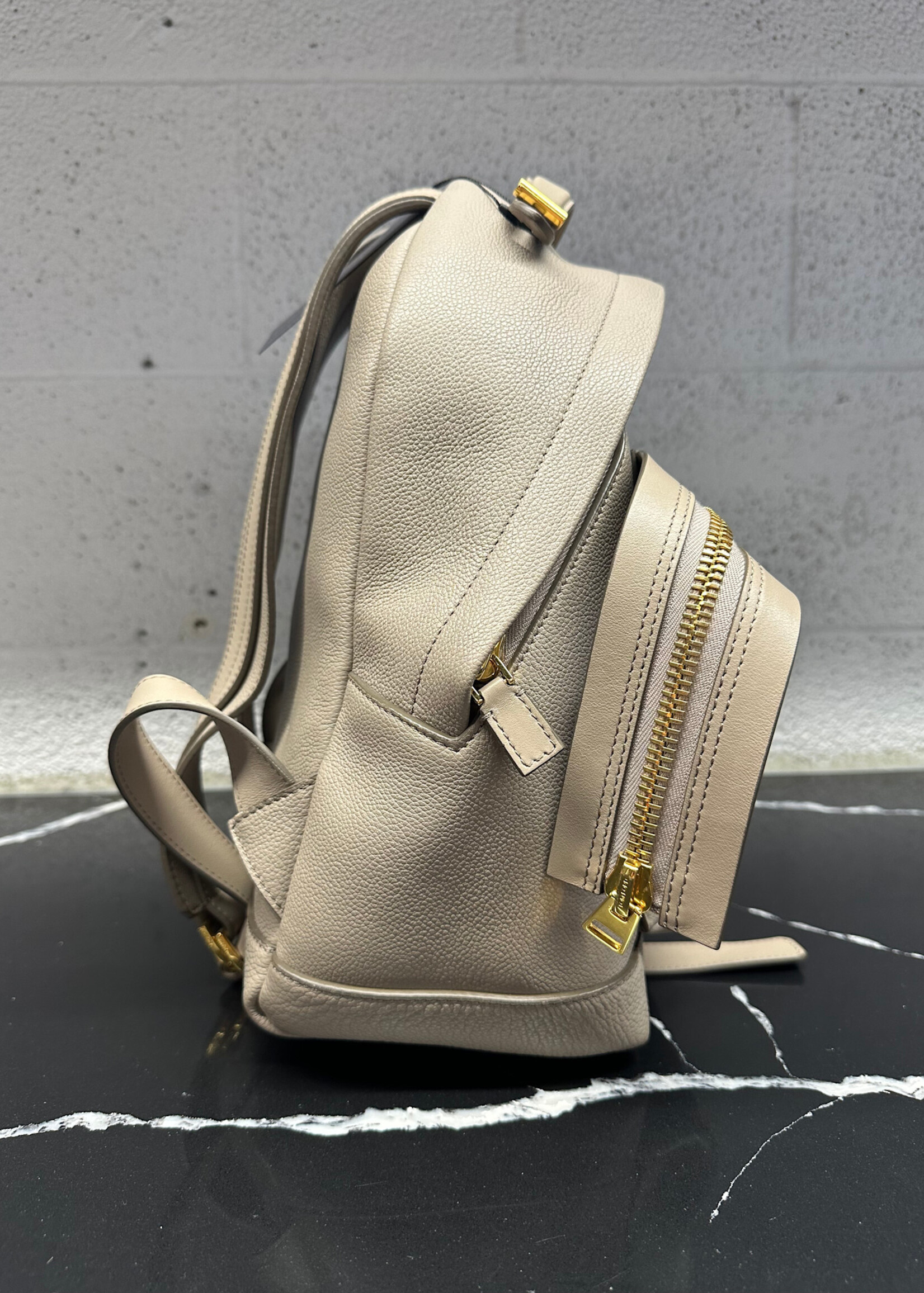 Tom Ford Taupe Leather Zipper Backpack