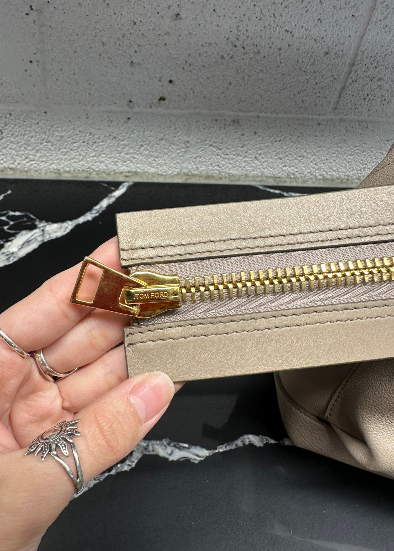 Tom Ford Taupe Leather Zipper Backpack