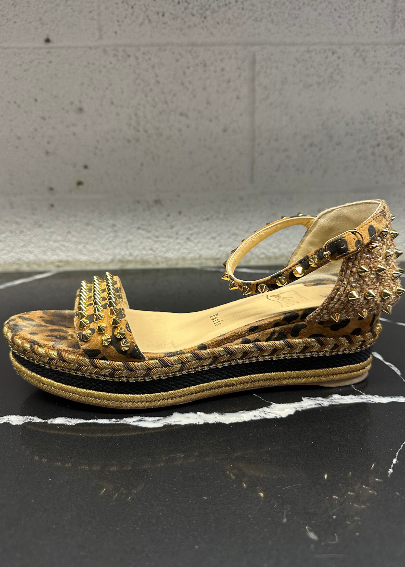 Louboutin Platform Leopard Spike Sandals 38/8