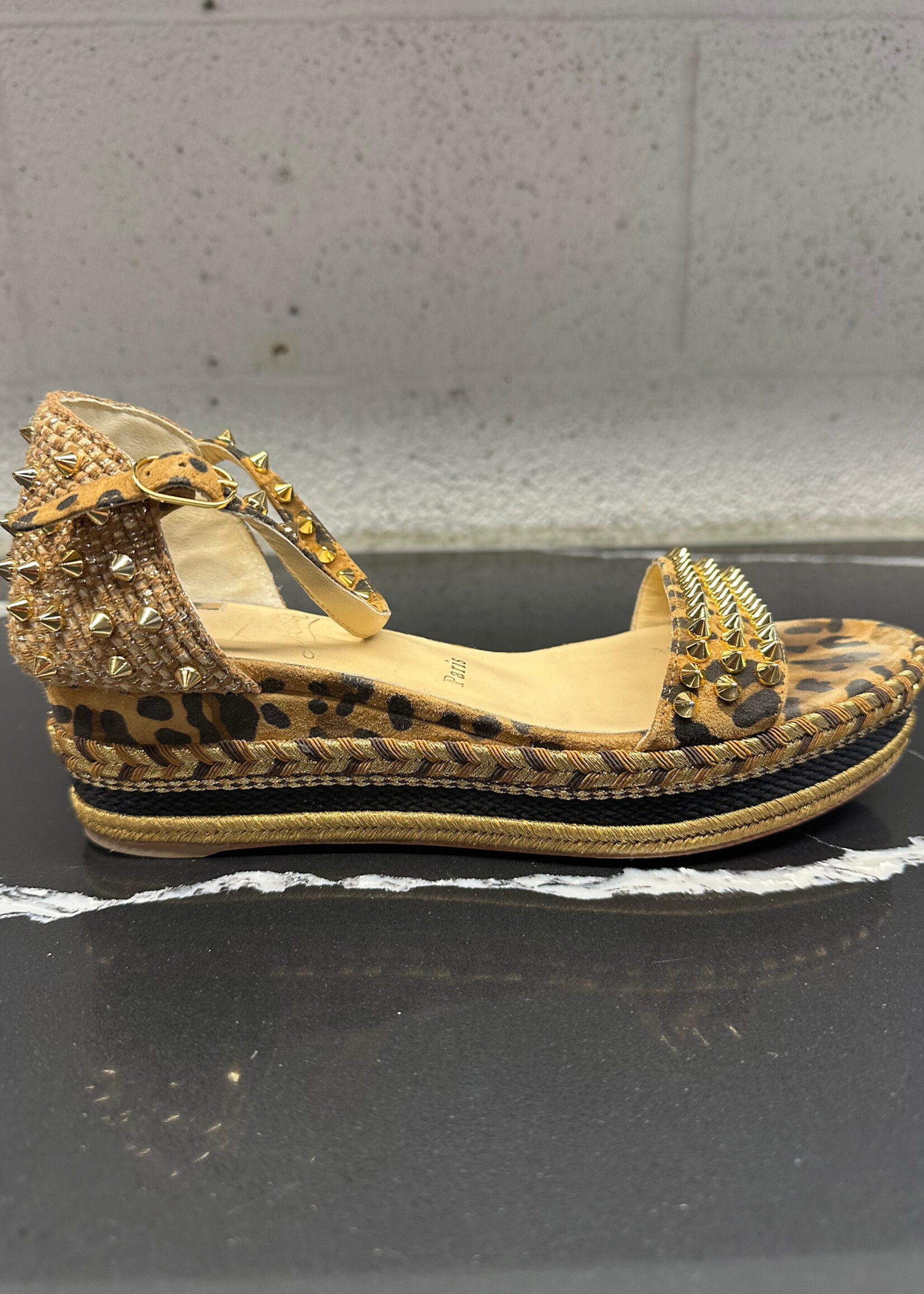 Louboutin Platform Leopard Spike Sandals 38/8