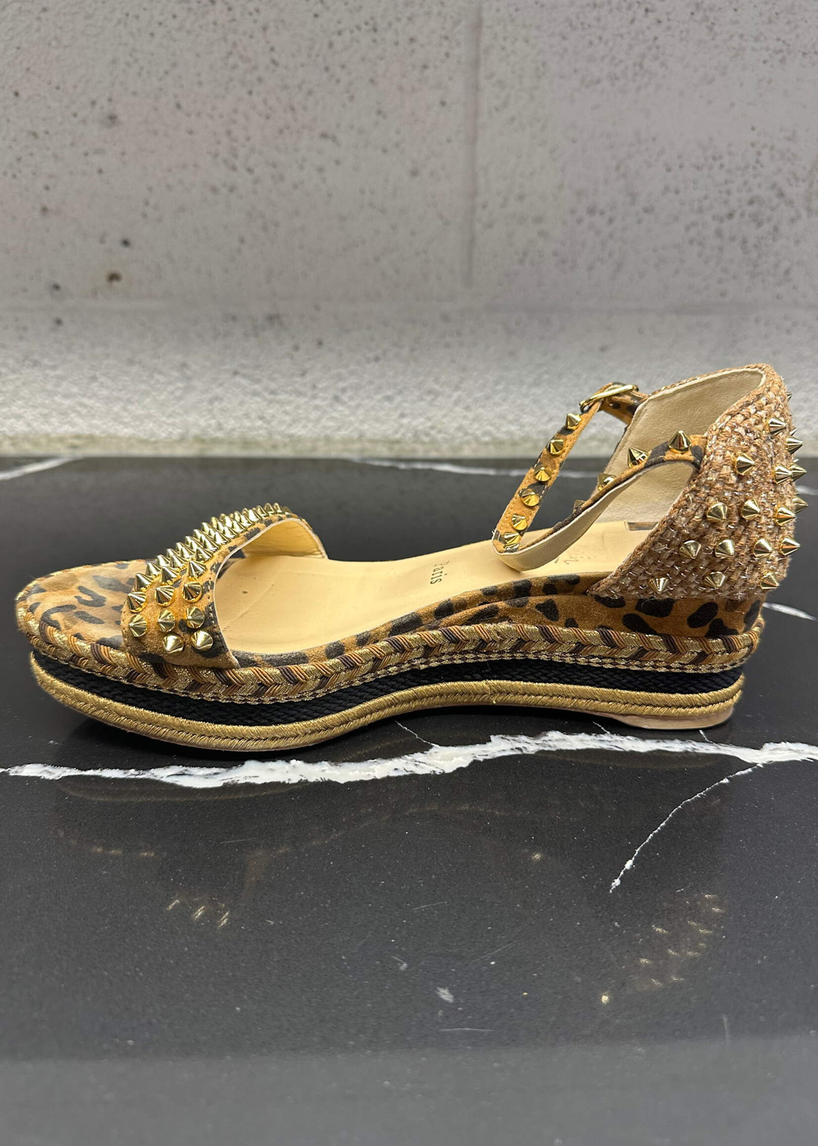 Louboutin Platform Leopard Spike Sandals 38/8