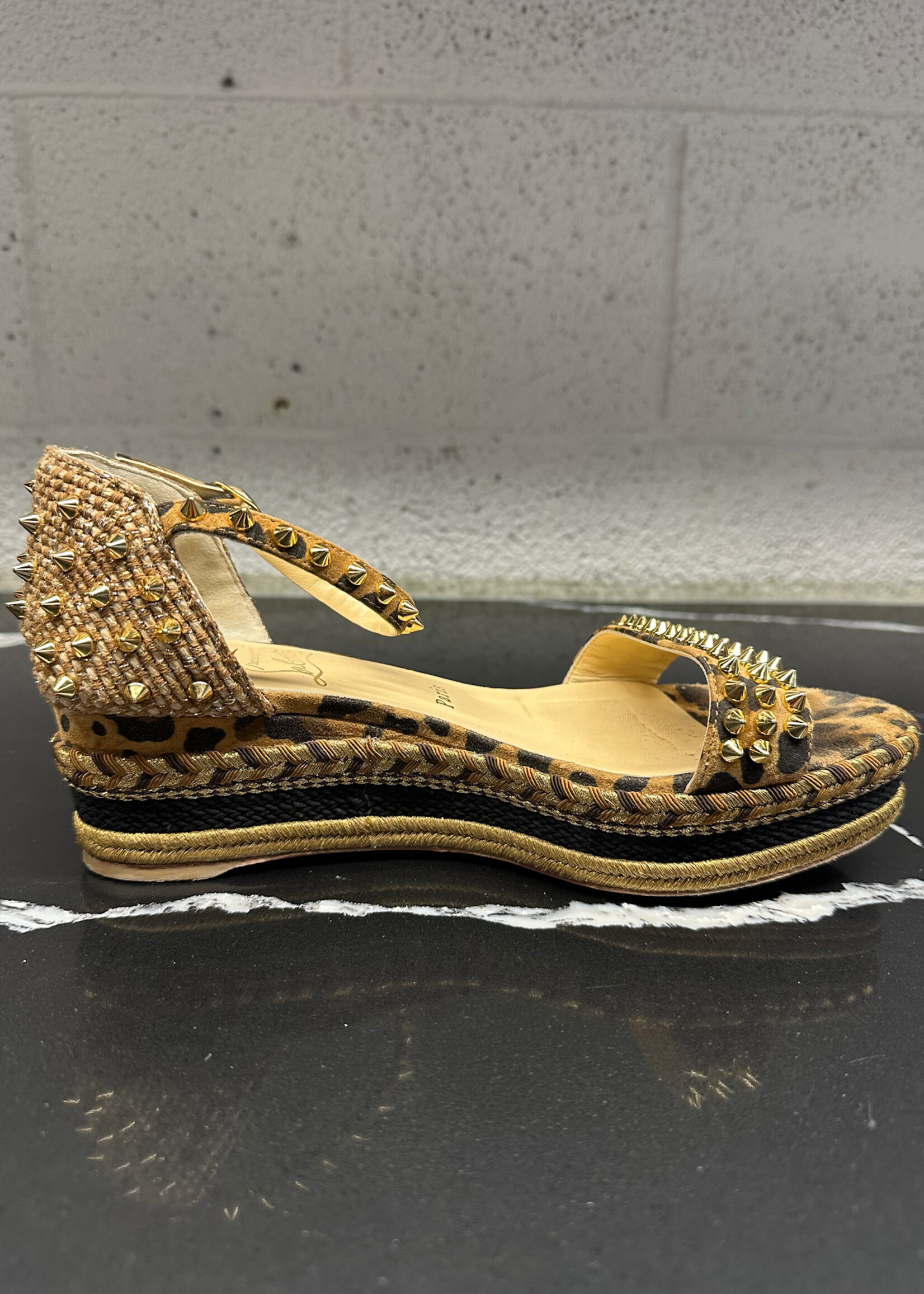 Louboutin Platform Leopard Spike Sandals 38/8