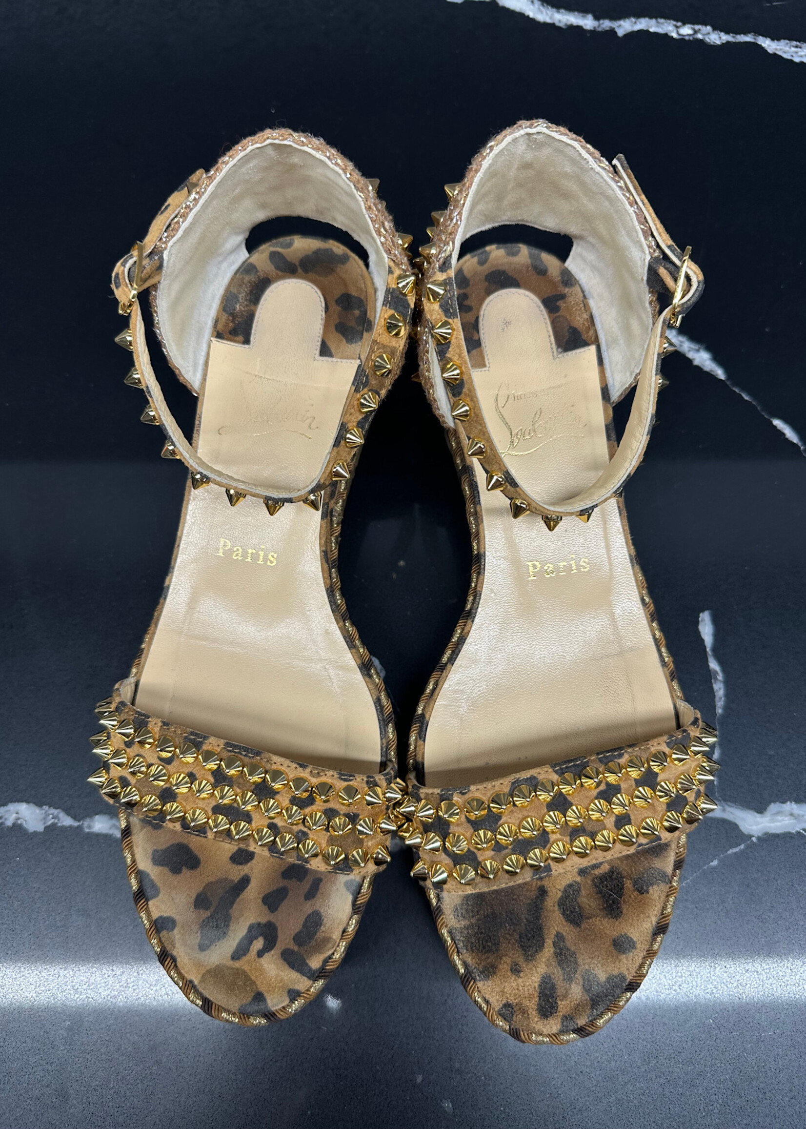 Louboutin Platform Leopard Spike Sandals 38/8
