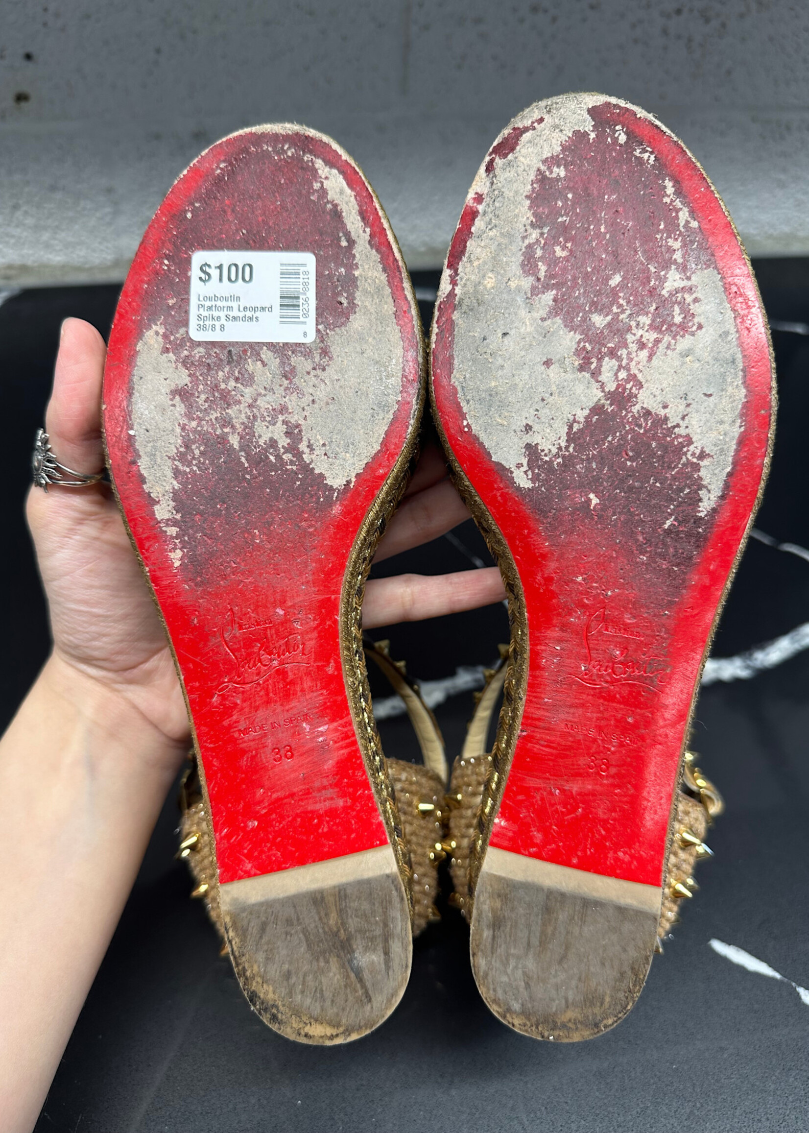Louboutin Platform Leopard Spike Sandals 38/8