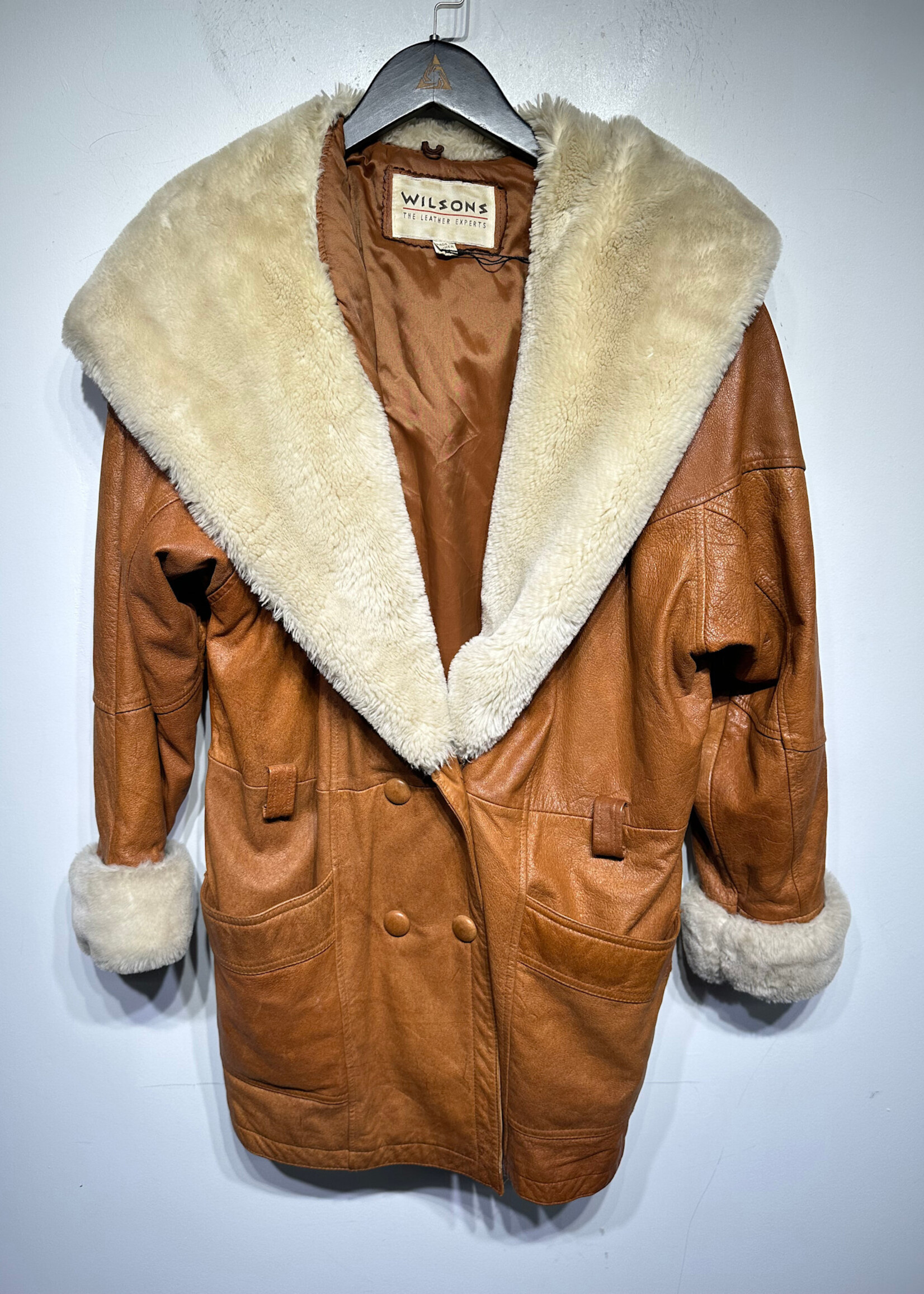 Wilsons Leather Brown Hooded Coat Fur Trim  M