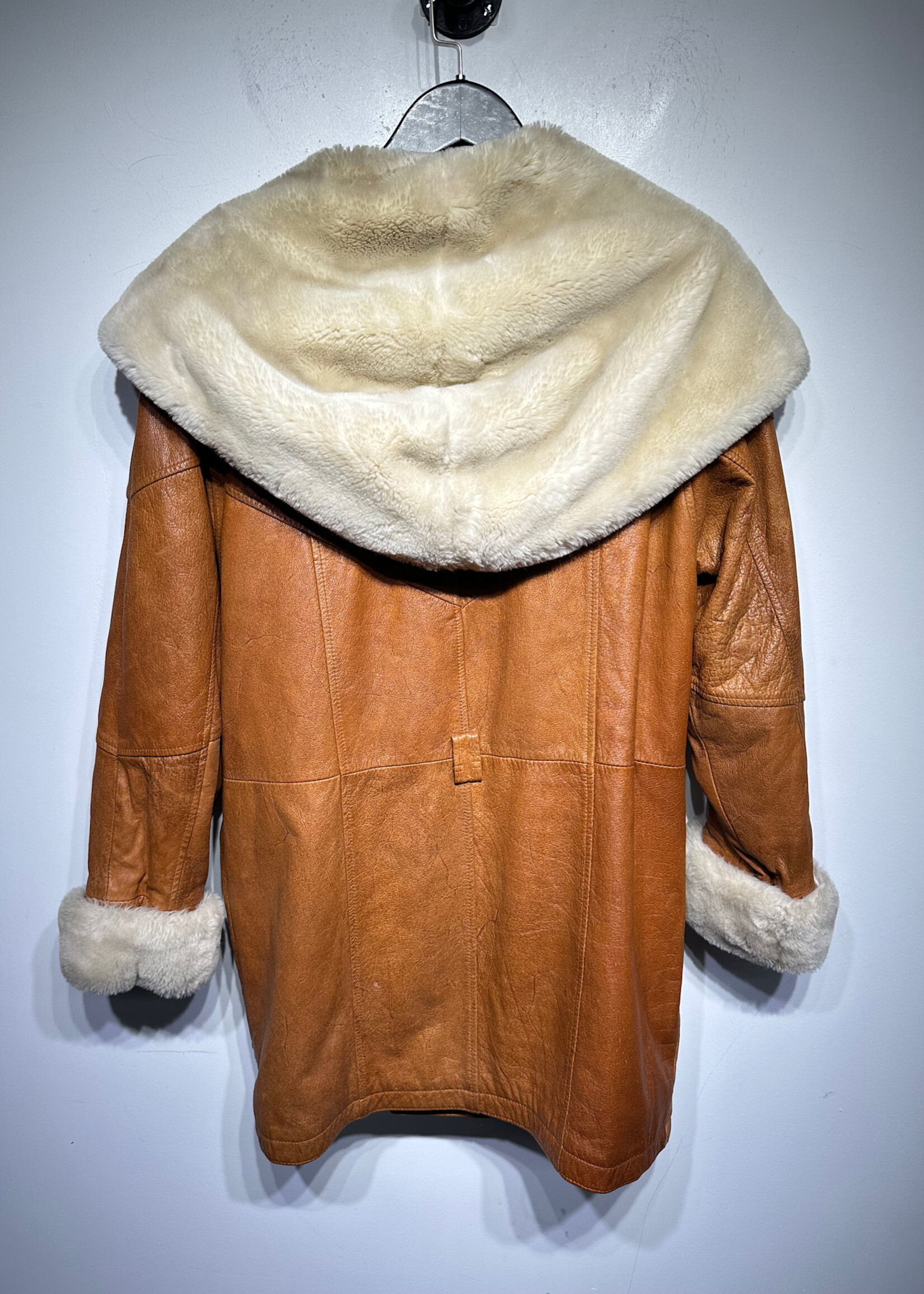 Wilsons Leather Brown Hooded Coat Fur Trim  M