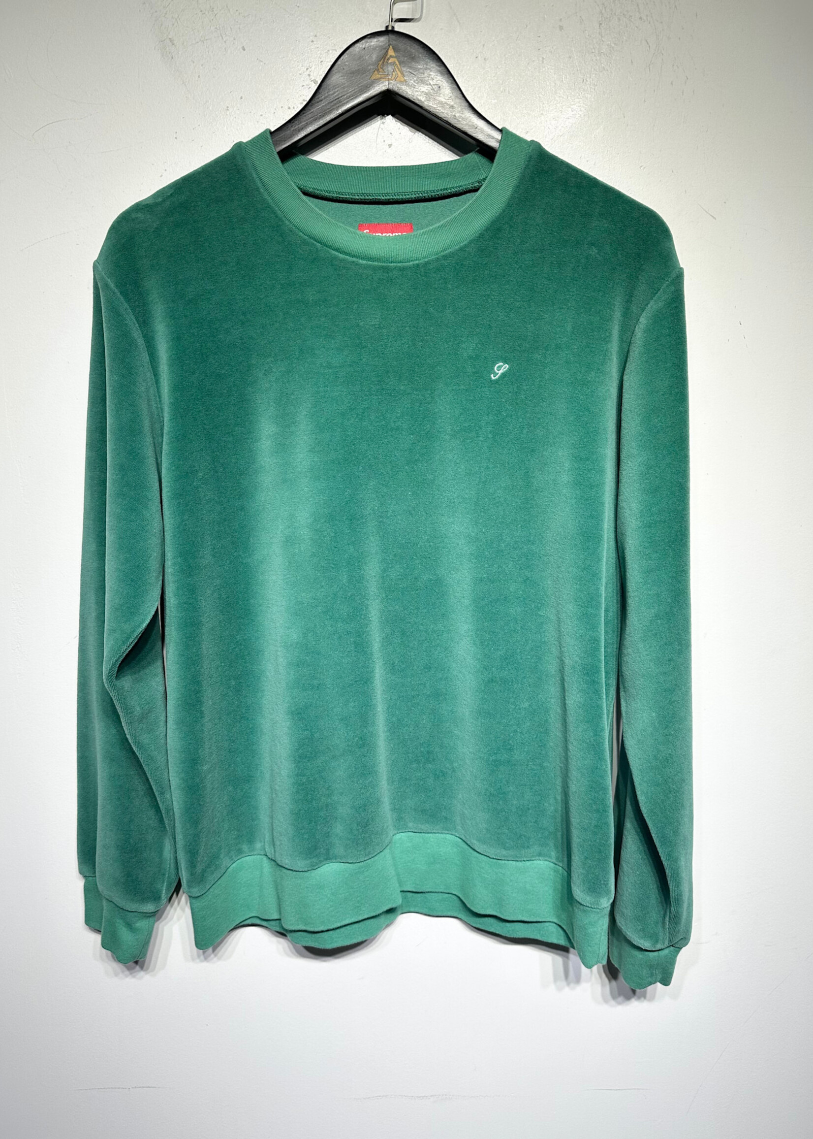 Supreme Green Velour Logo Sweater M