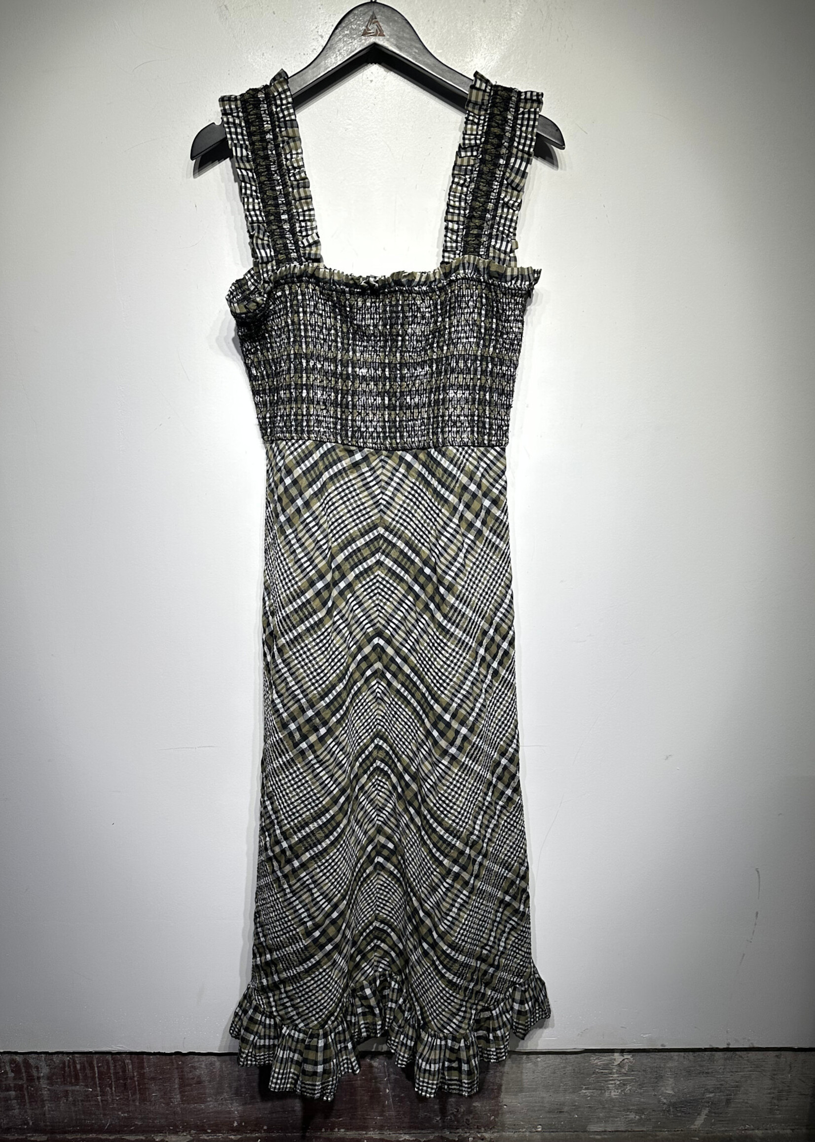 Ganni Green Black Gingham Dress Fem M