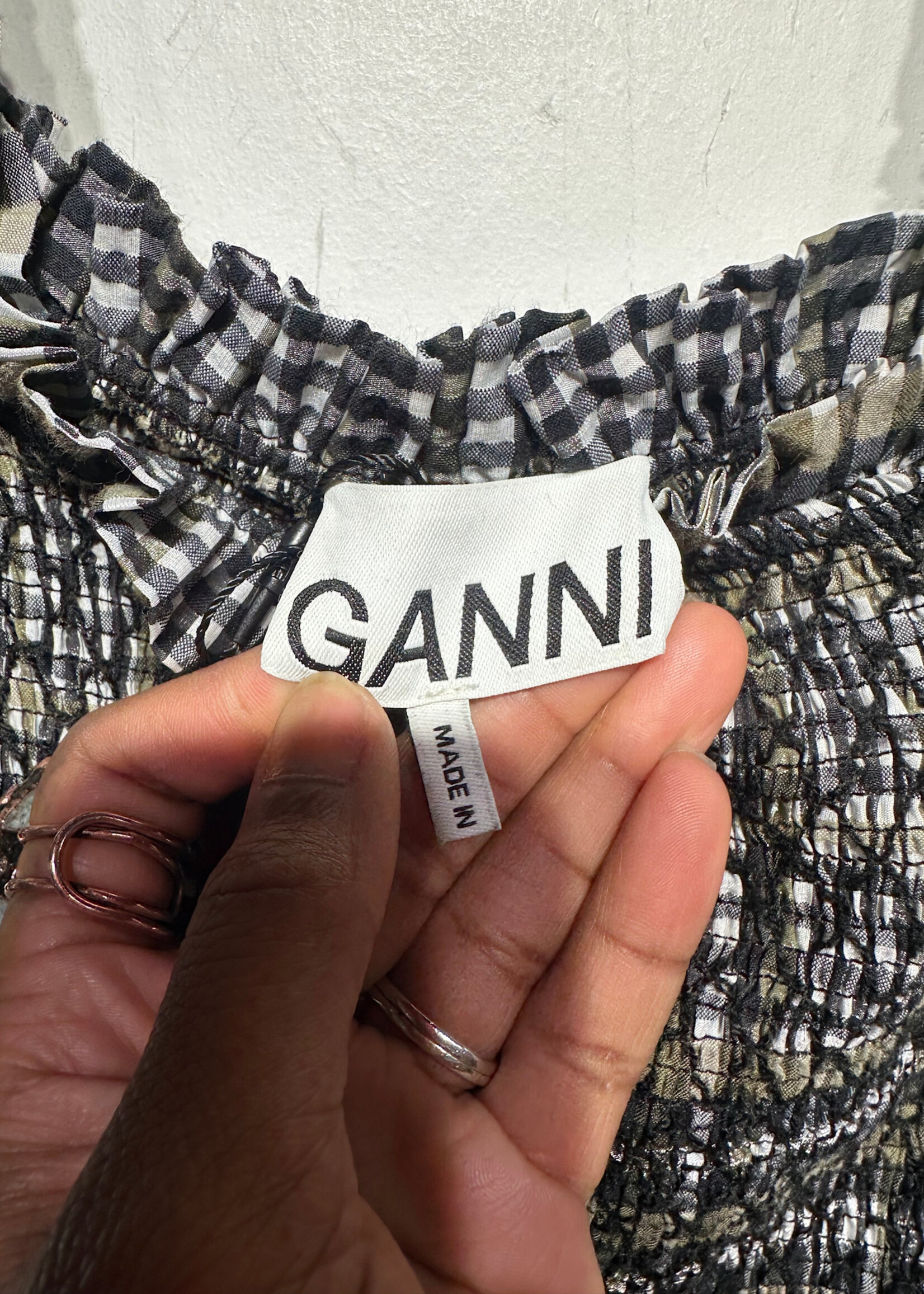 Ganni Green Black Gingham Dress Fem M