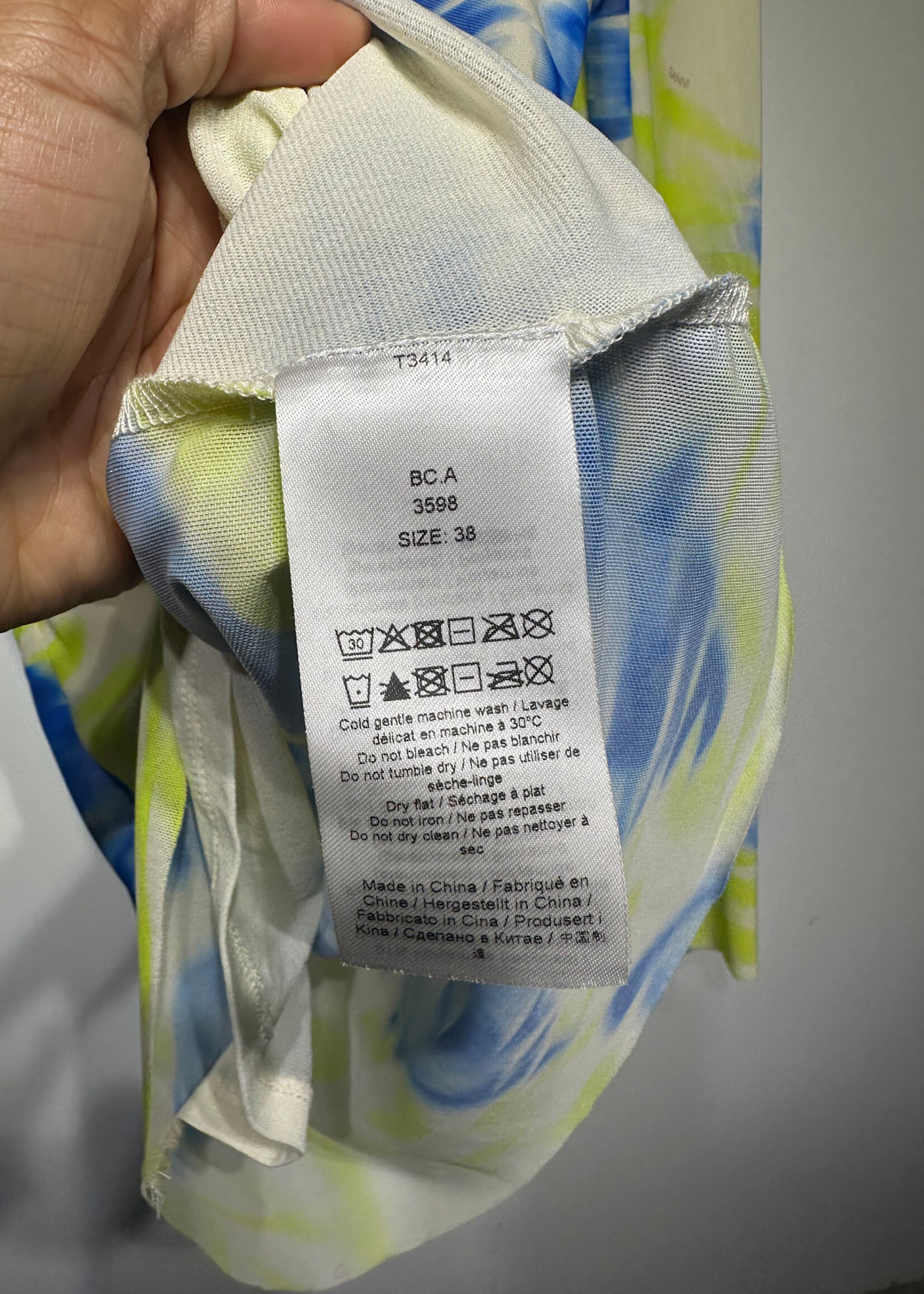 Ganni Sheer LS Yellow / Blue Mesh Top Fem M