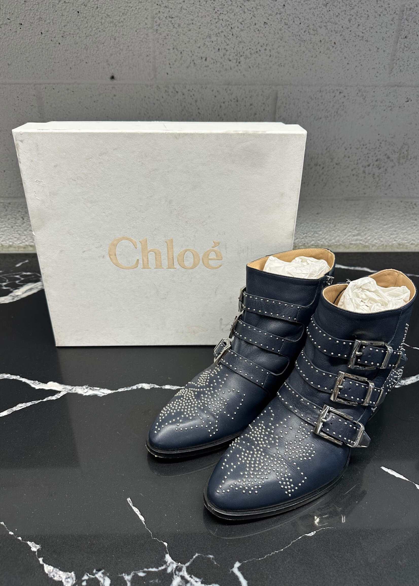 Chloe Suede Animal Print Western Boots 39/8.5