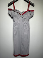Violated Grey Red Pleated Bust Midi Dress M