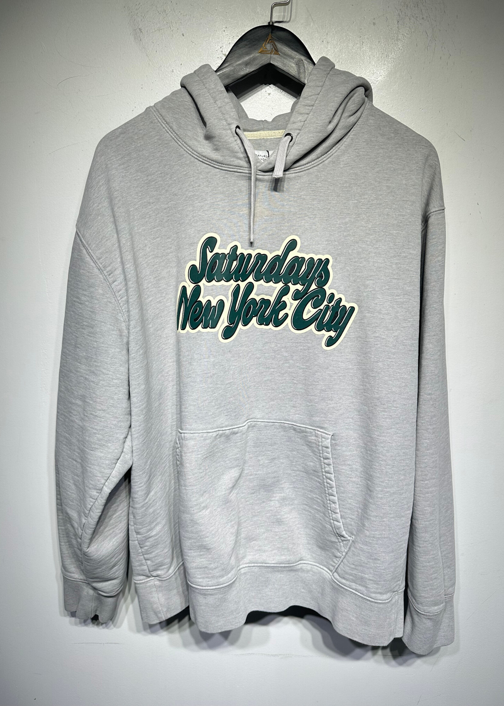 Saturdays NYC Grey Green Logo Sweater L