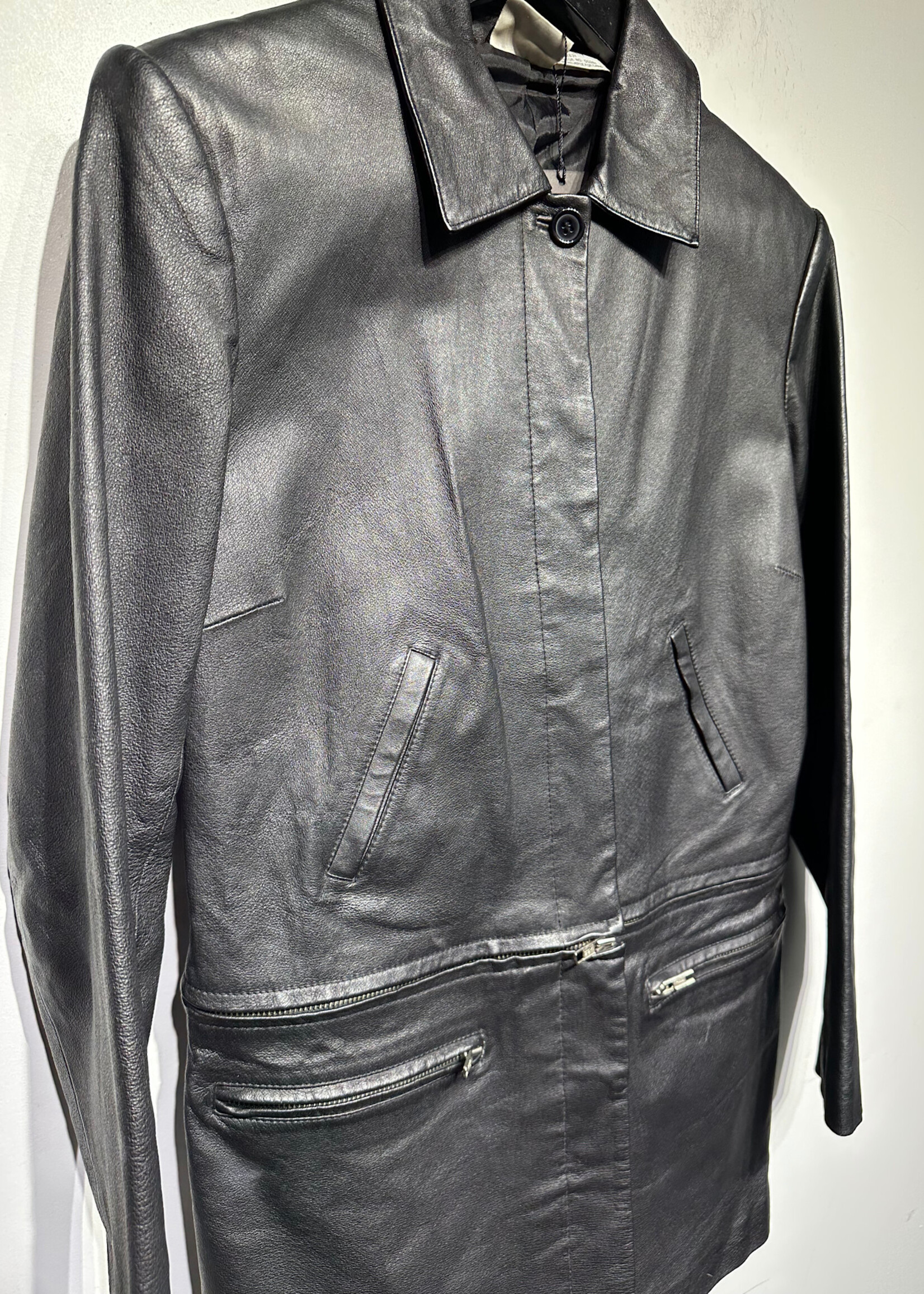 Newport News Black Zip Off Leather Trench M