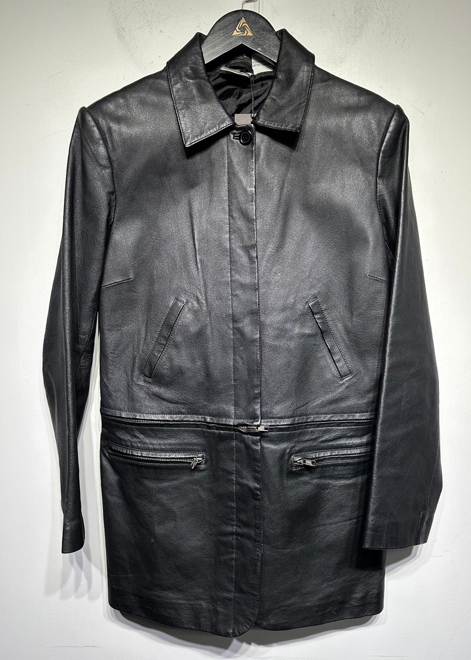 Newport News Black Zip Off Leather Trench M