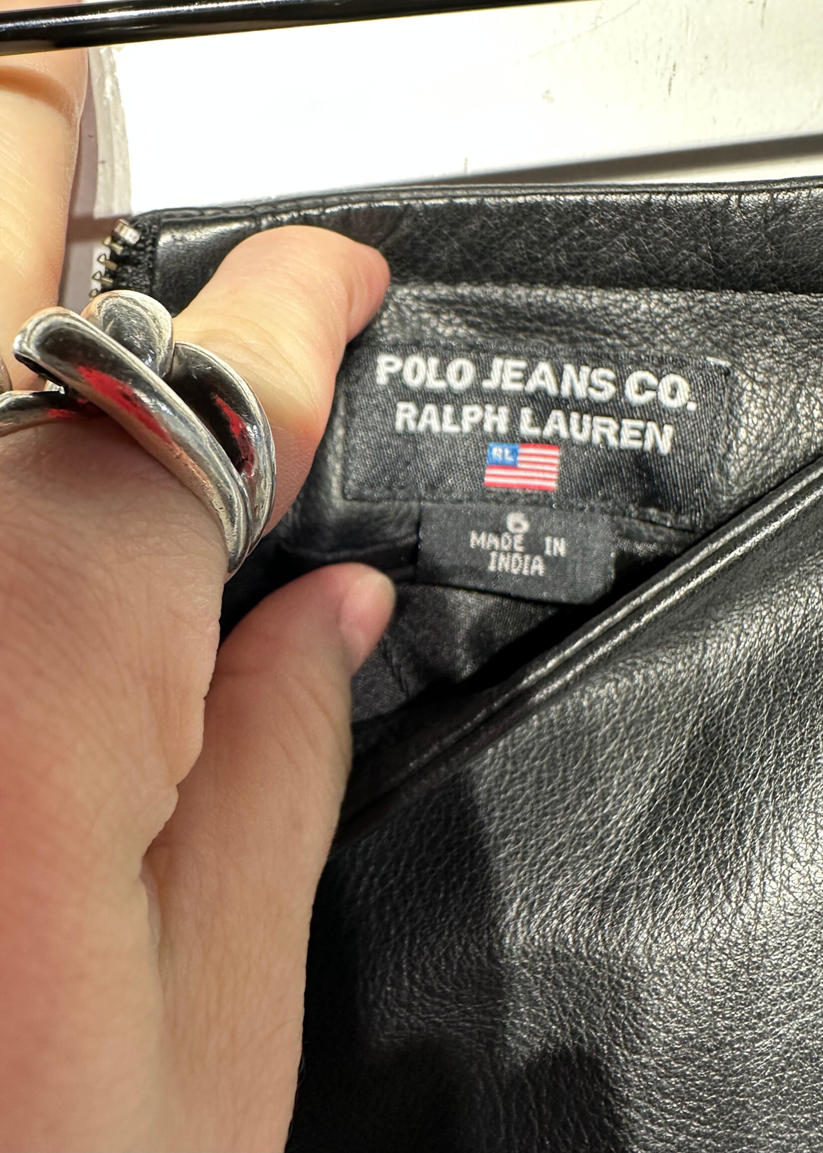 Polo Jeans Black Leather Flared Jeans Fem 29