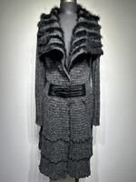 Carima Black Wool Fringe Trim Long Cardigan M