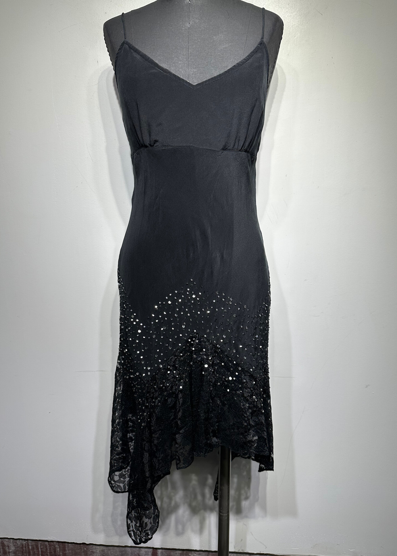 Majick Black Silk Lace Sequin Tank Dress S