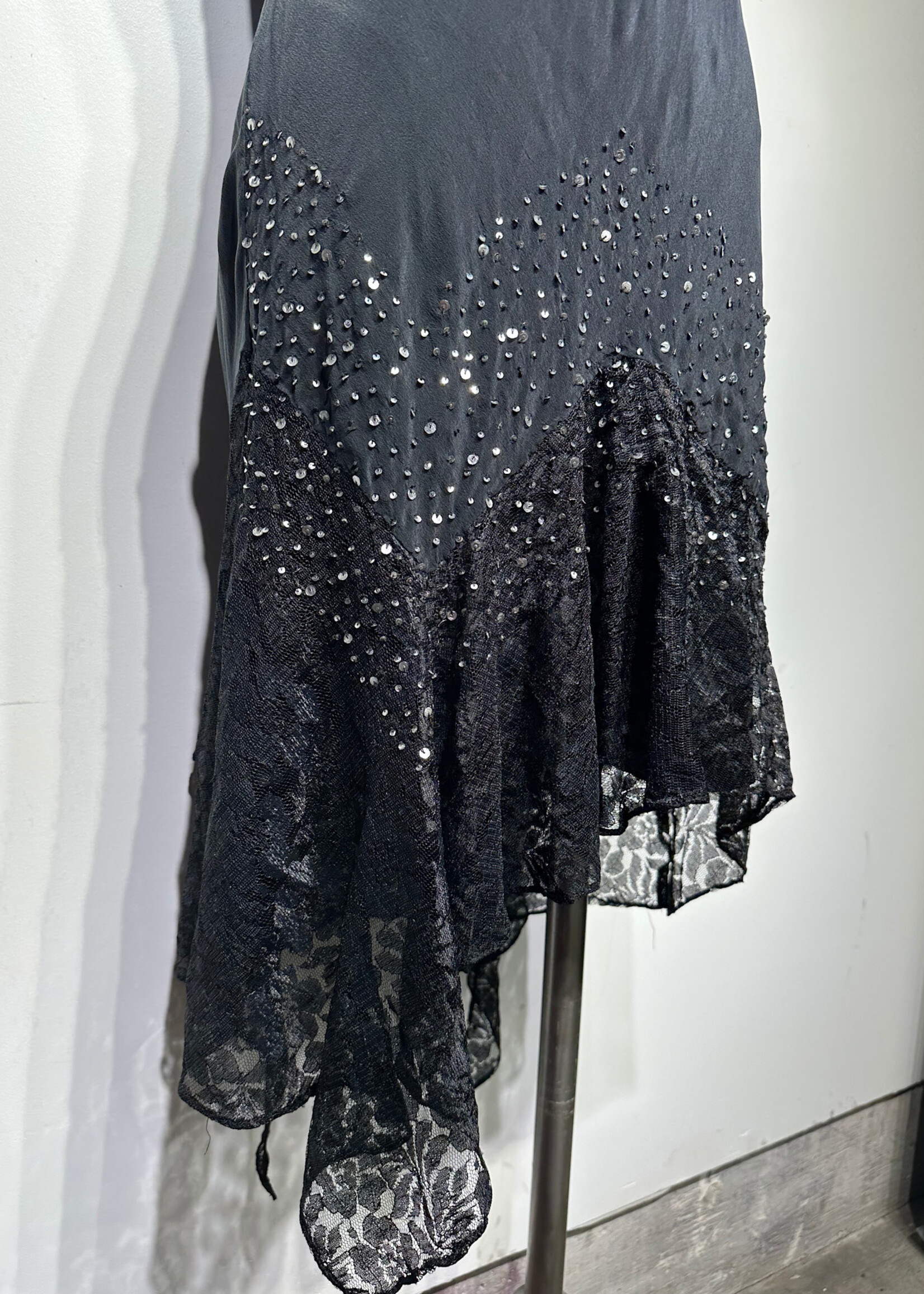 Majick Black Silk Lace Sequin Tank Dress S
