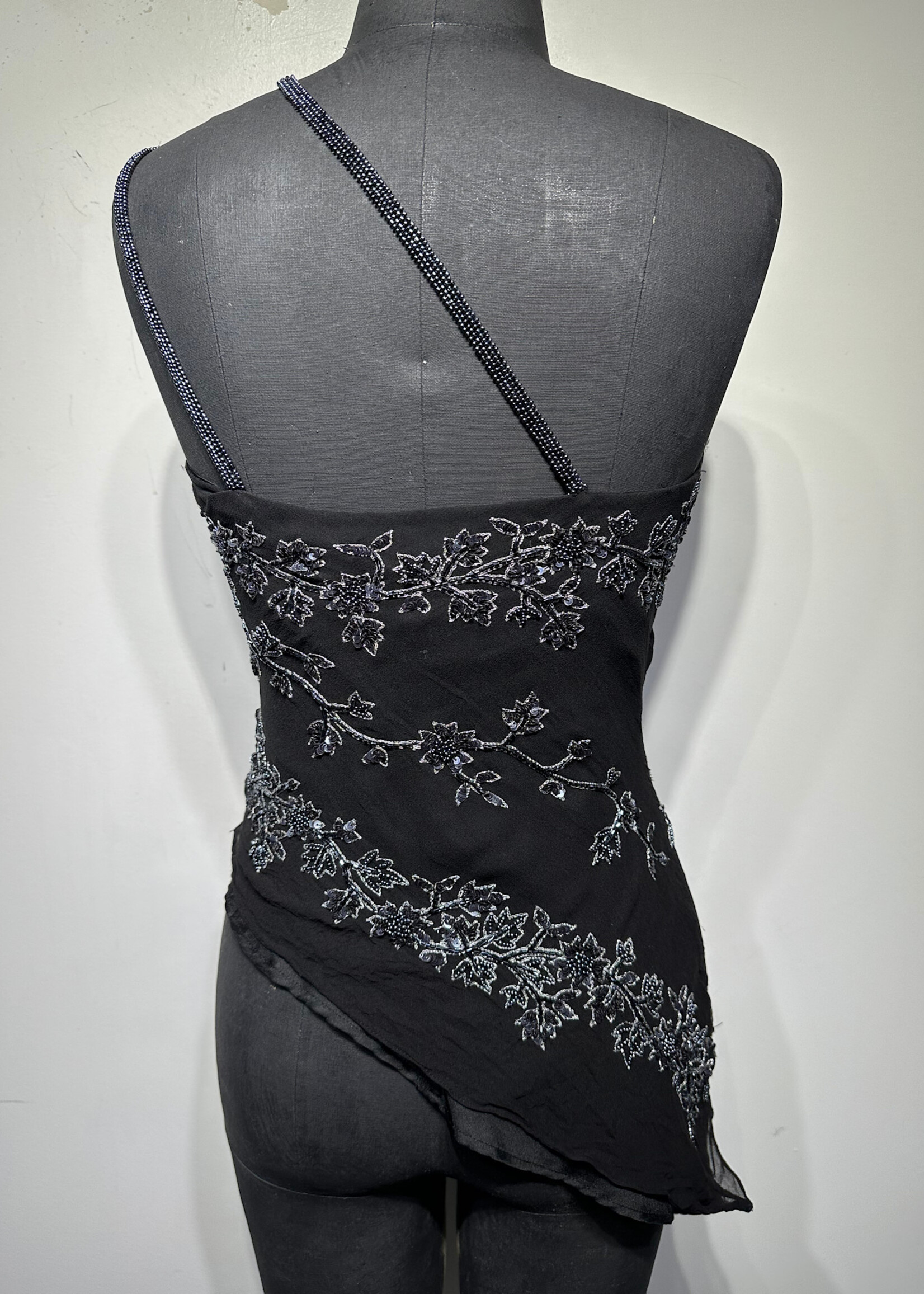 Scala Black Silk Embellished One Strap Tank S