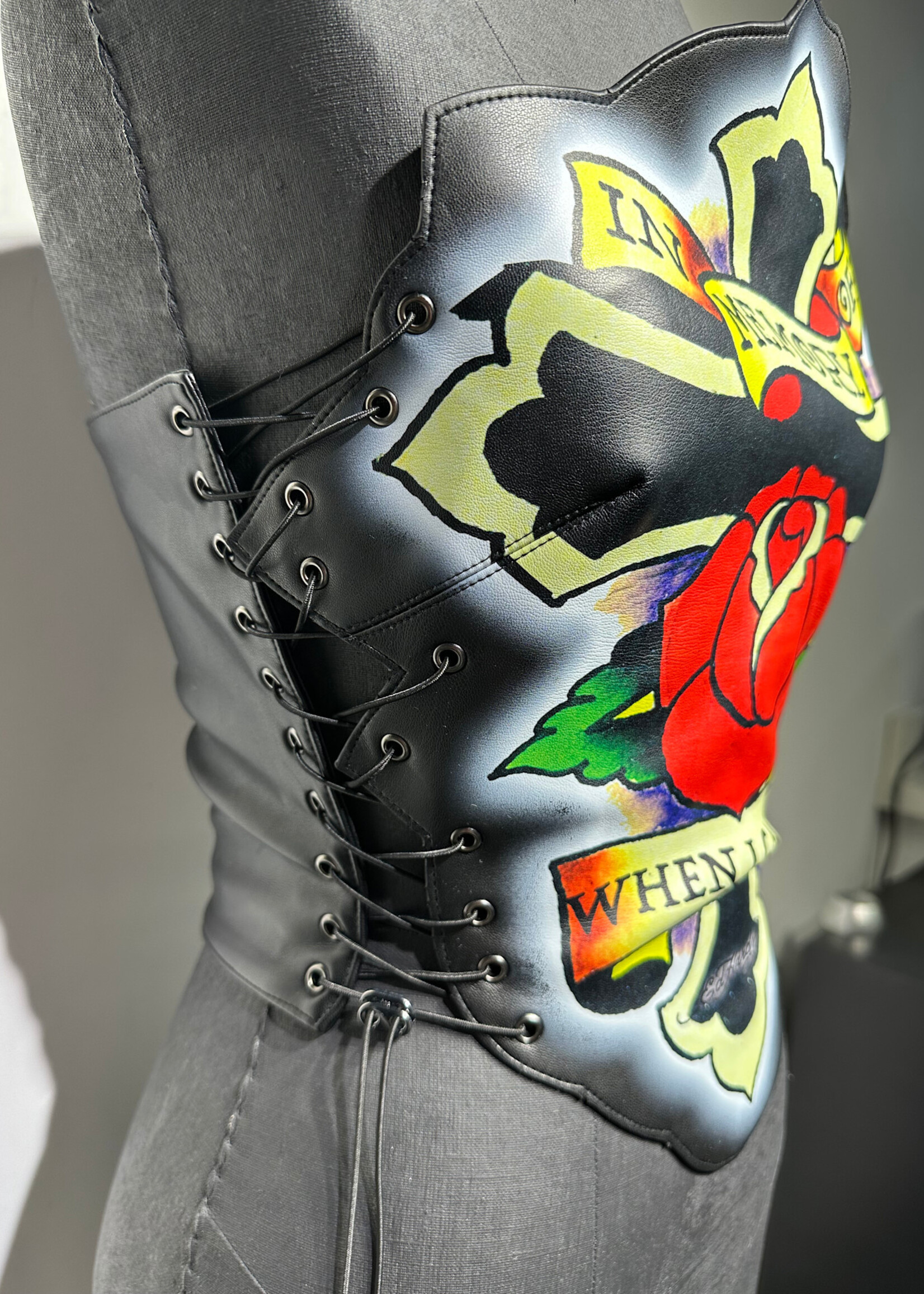Namilia X Edhardy Black Faux Leather Corset Top L