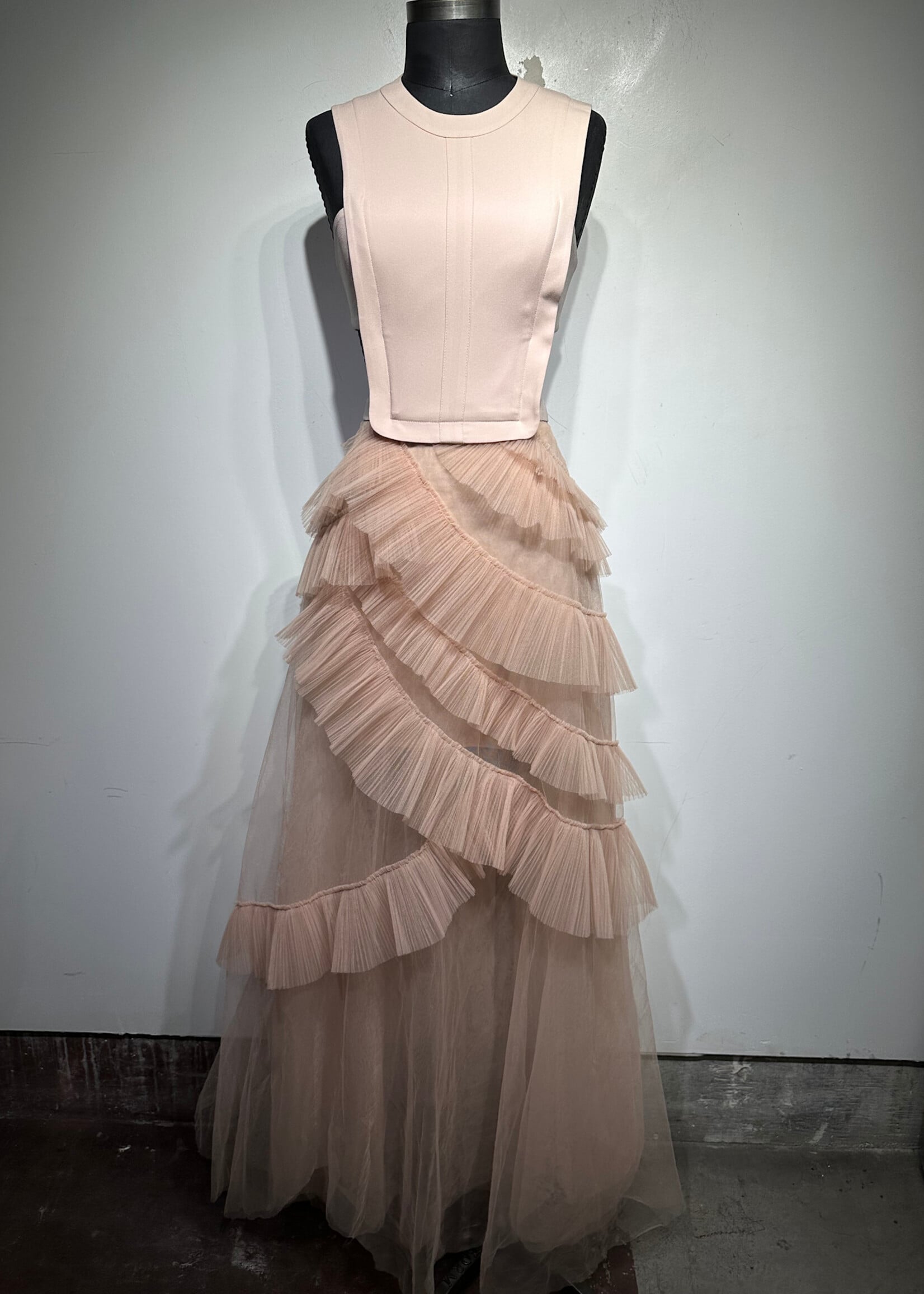 BCBGMaxAzria Beige Maxi Tulle Dress XS