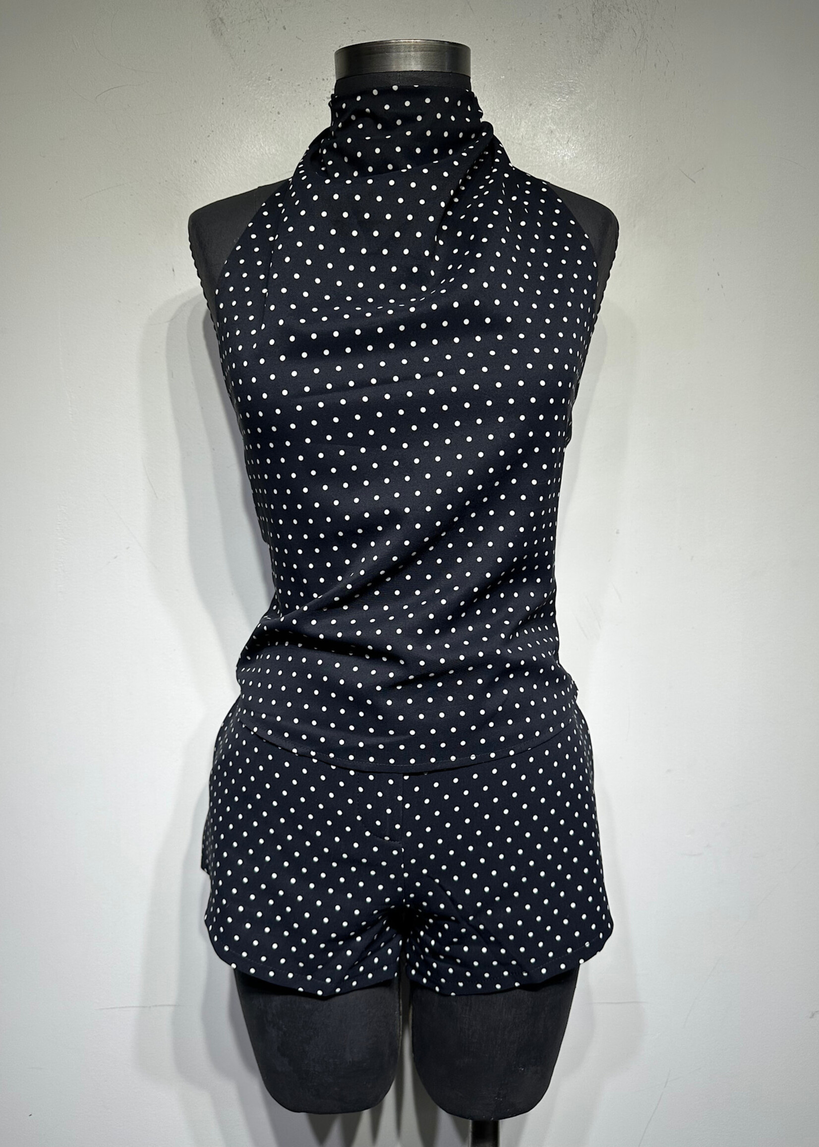 Naked Vice Navy Polka Dot Tank & Short Set Fem S