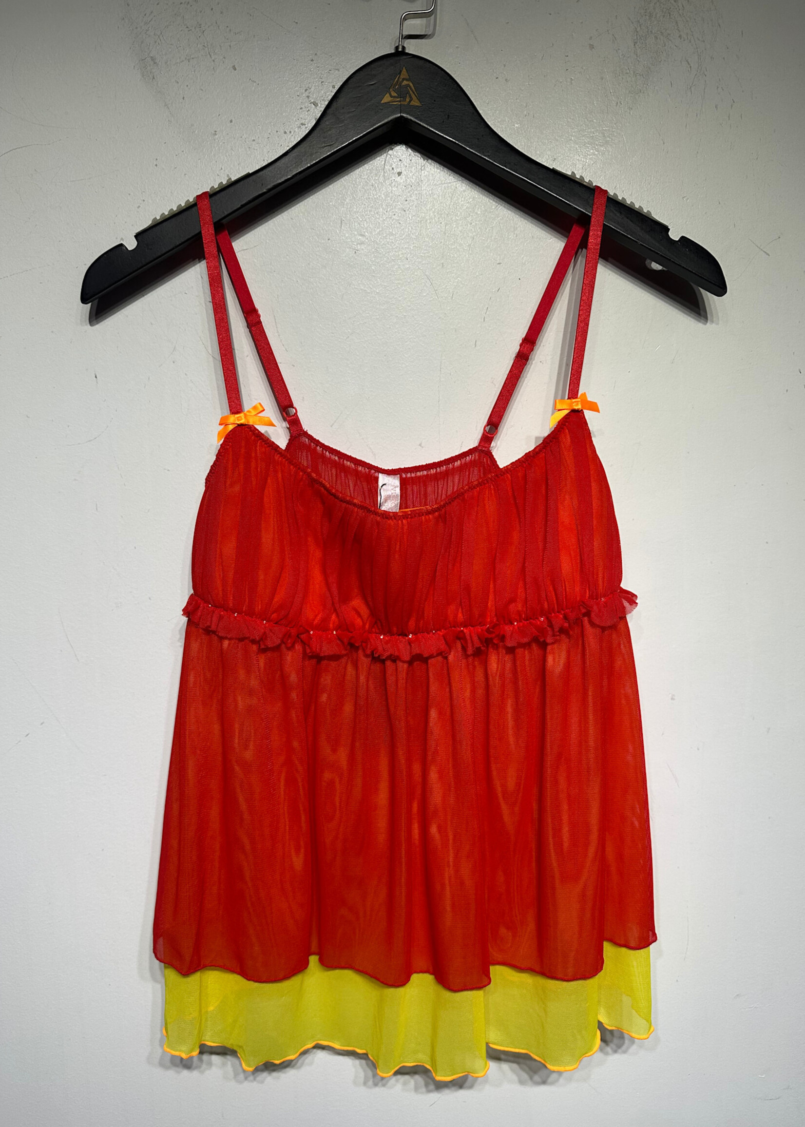 Victorias Secret 2000s Red Yellow Mesh Sheer Top M