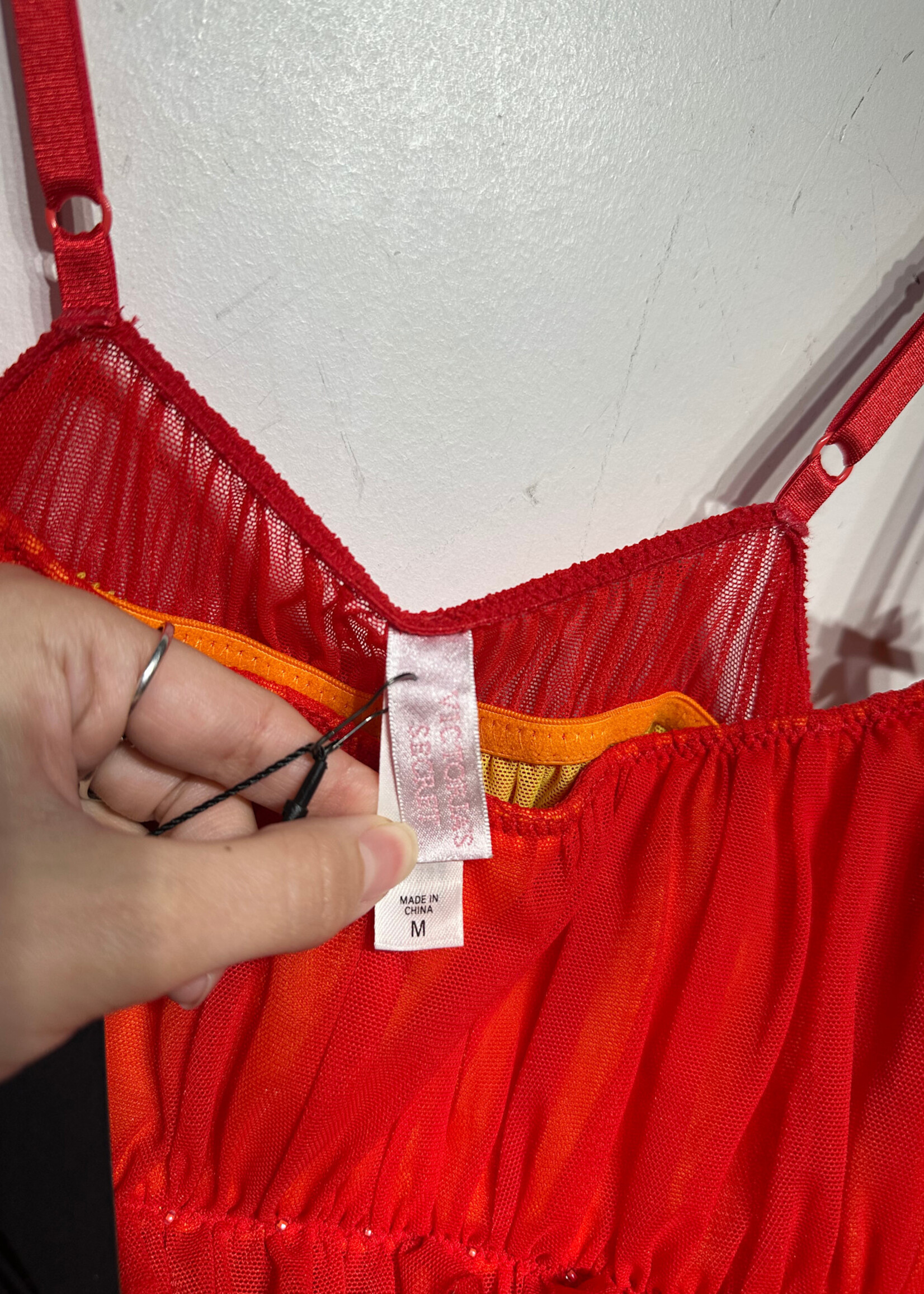 Victorias Secret 2000s Red Yellow Mesh Sheer Top M