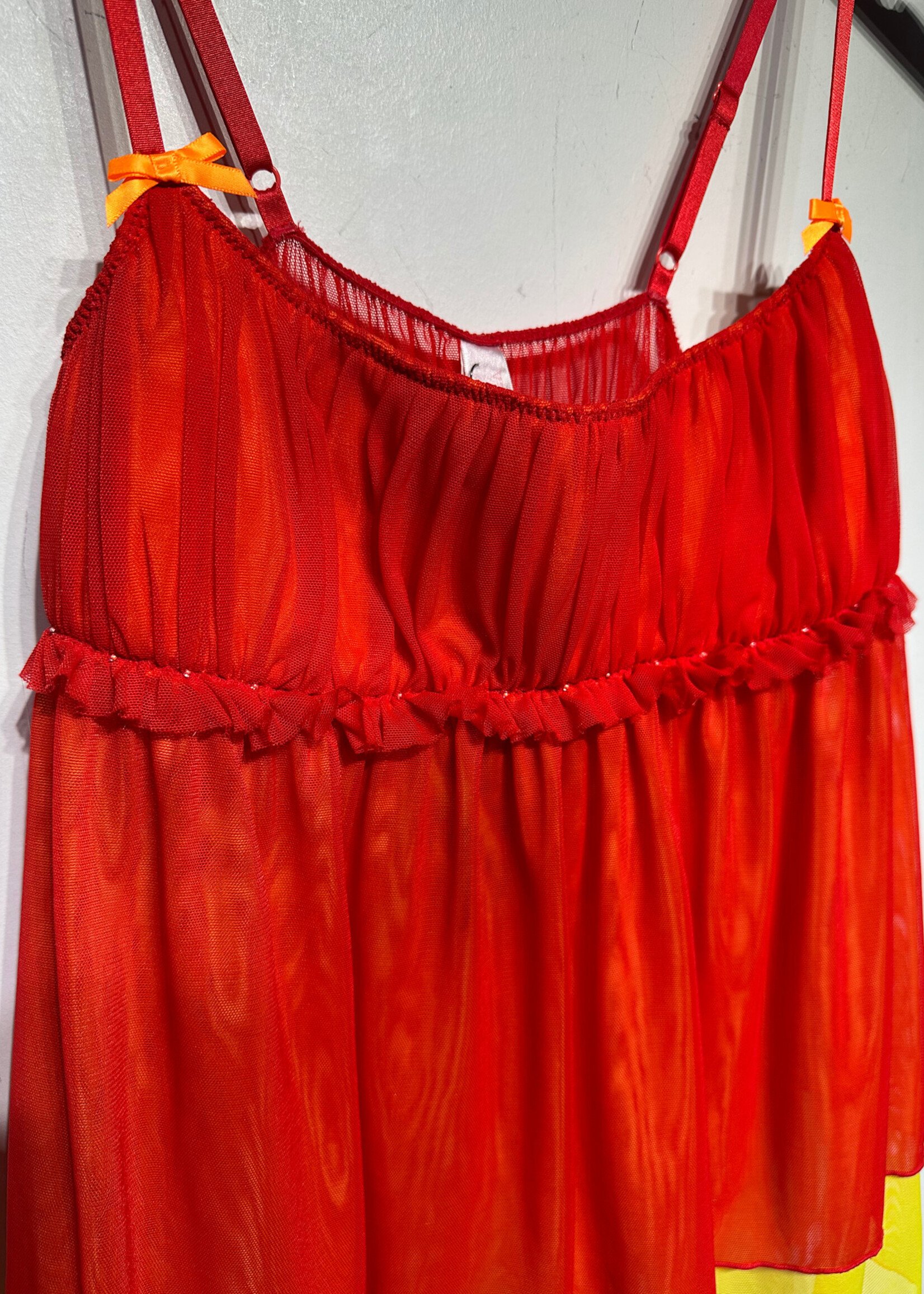 Victorias Secret 2000s Red Yellow Mesh Sheer Top M
