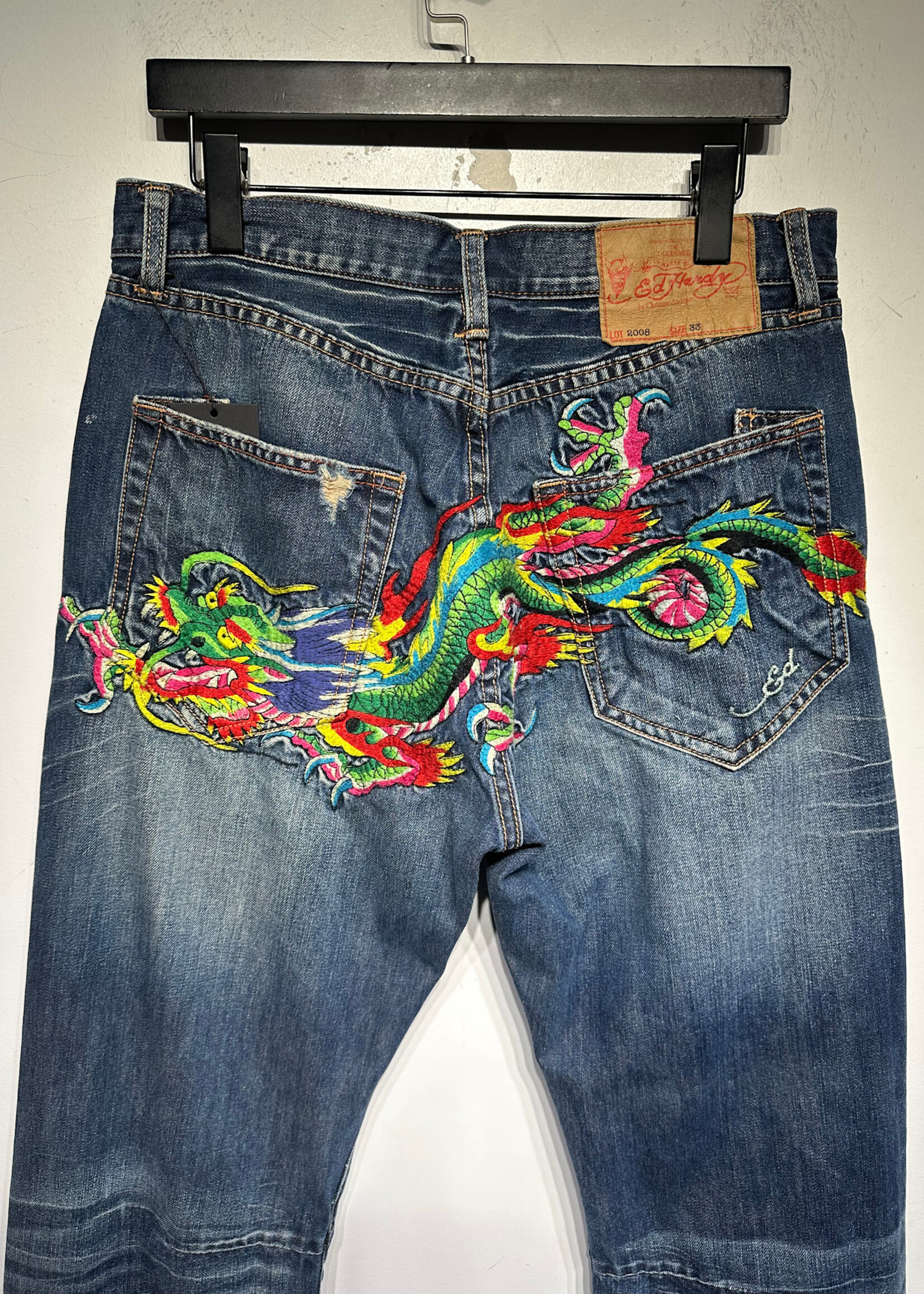 Ed Hardy Y2K Dragon Sandwash Jeans Masc 33x34