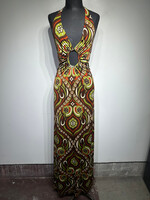 Co-Me Como Brown Green Floral Dress L