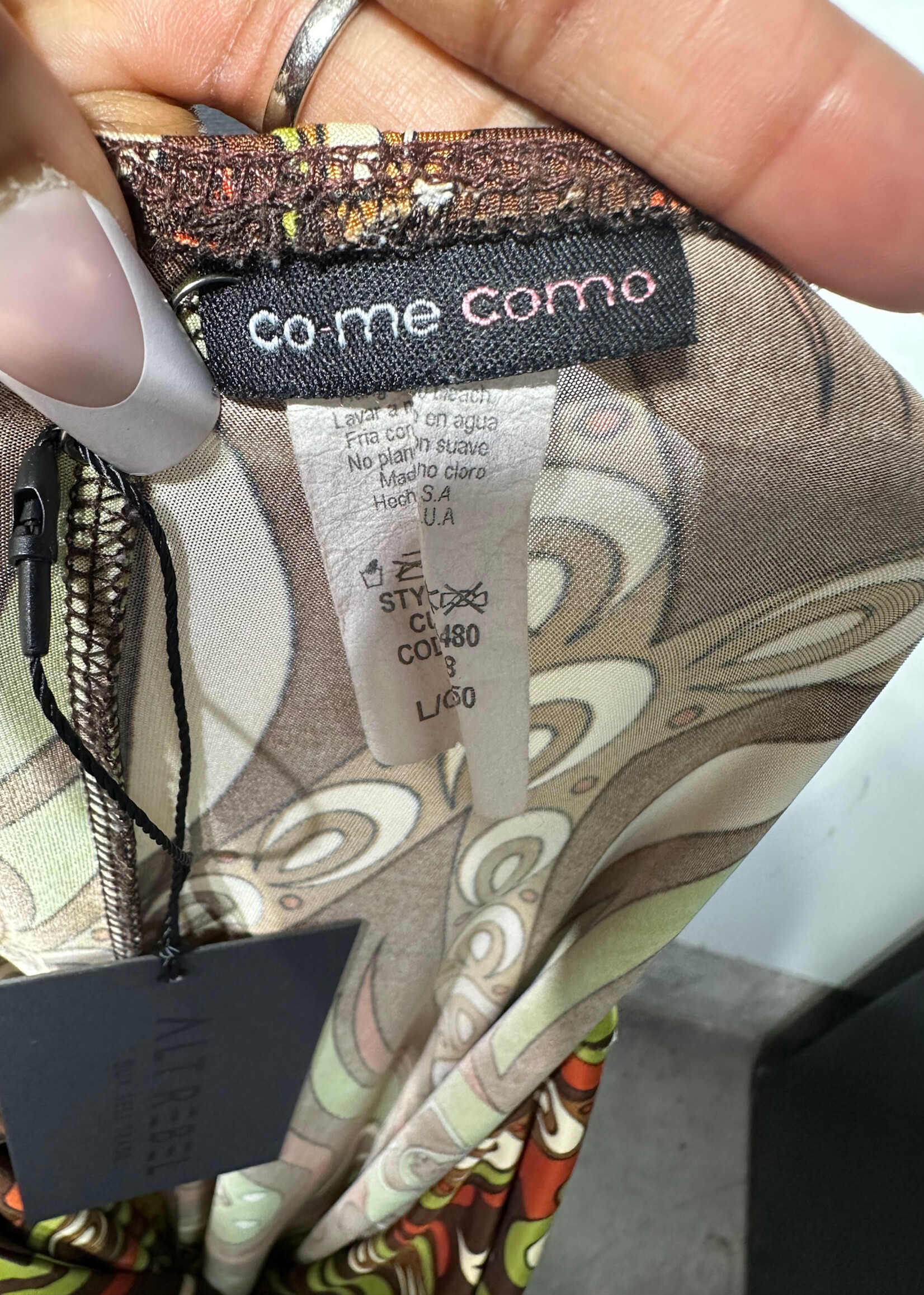Co-Me Como Brown Green Floral Dress L
