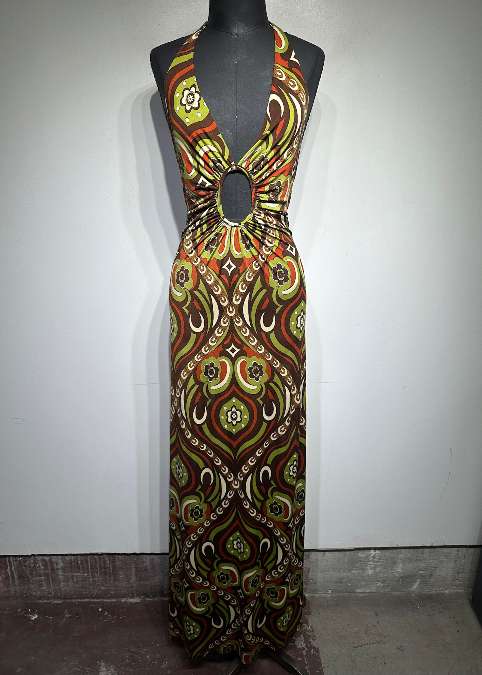 Co-Me Como Brown Green Floral Dress L