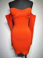 Helmut Lang Orange Ribbed Off Shoulder Dress S