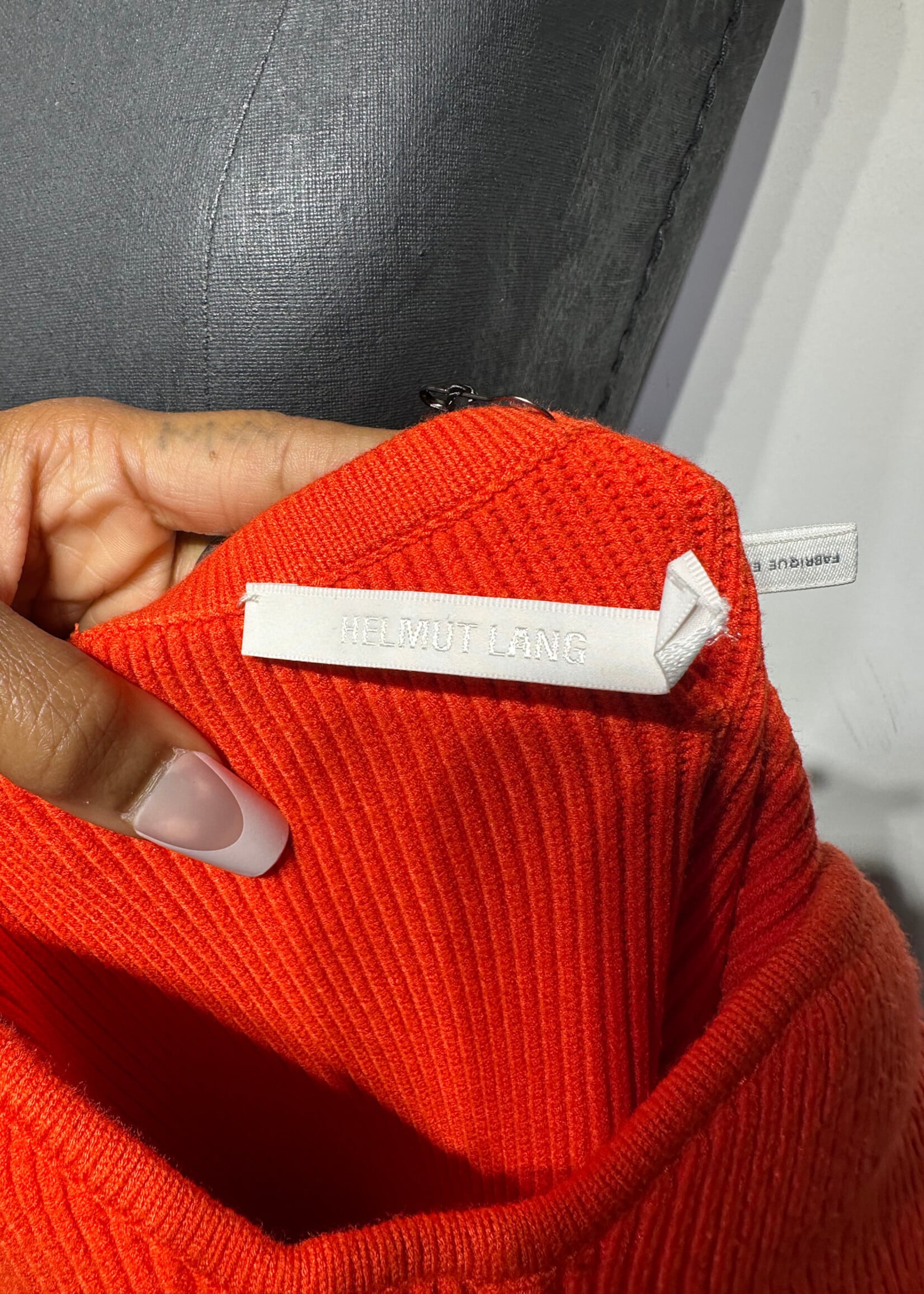 Helmut Lang Orange Ribbed Off Shoulder Dress S