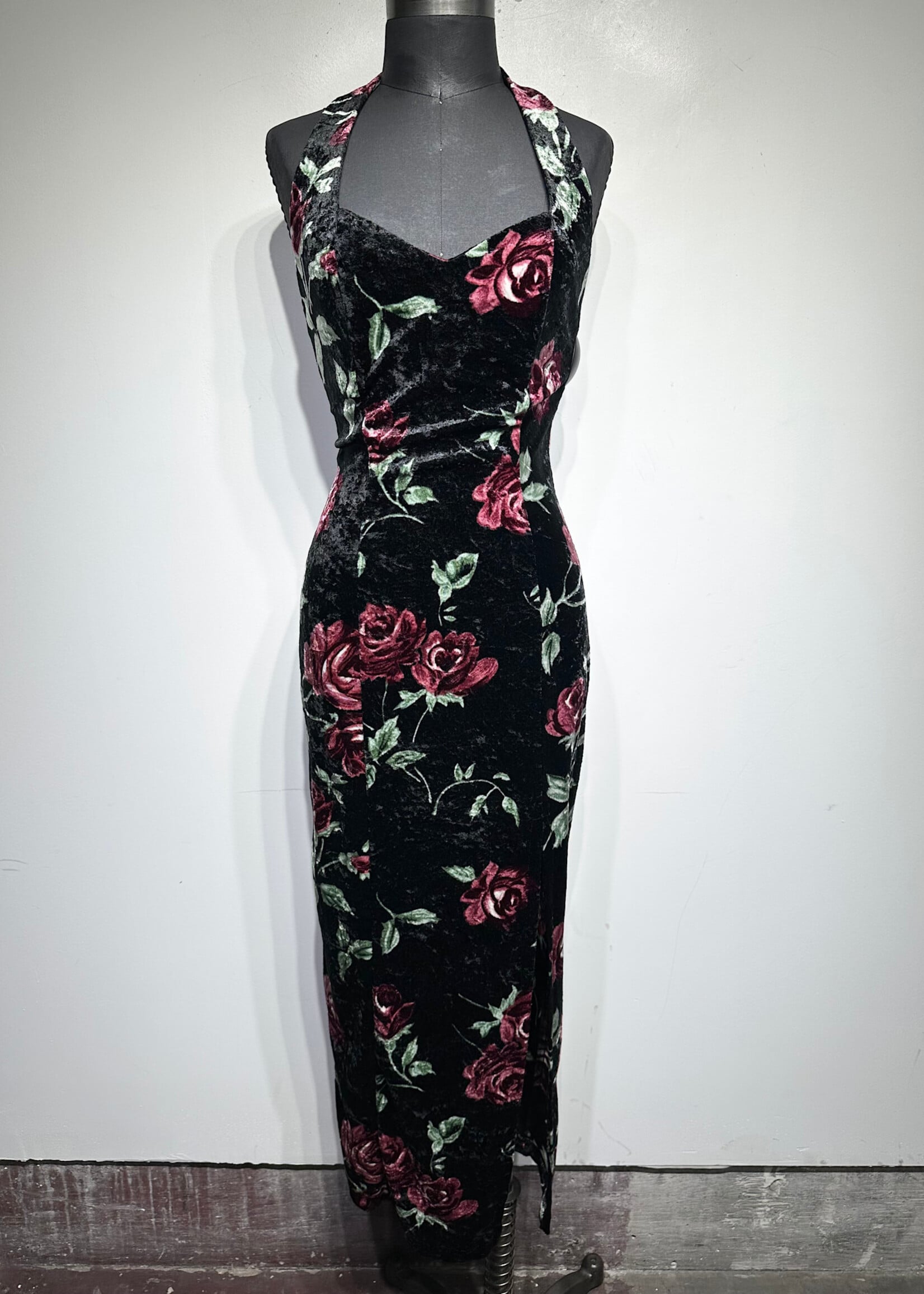 Fredricks Velour Floral Halter MaxI Dress S