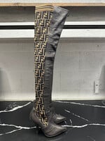 Fendi Zucca Thigh Hi Heels 37.5/7.5 AS IS