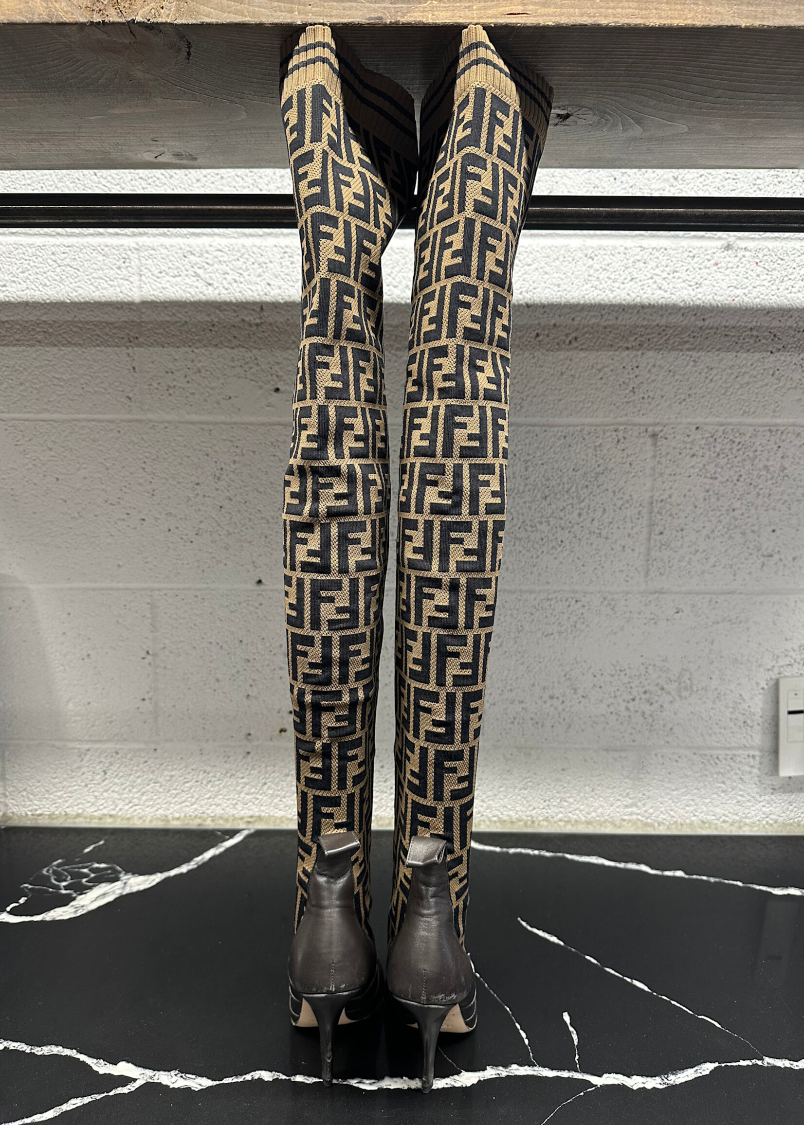 Fendi Zucca Thigh Hi Heels 37.5/7.5 AS IS