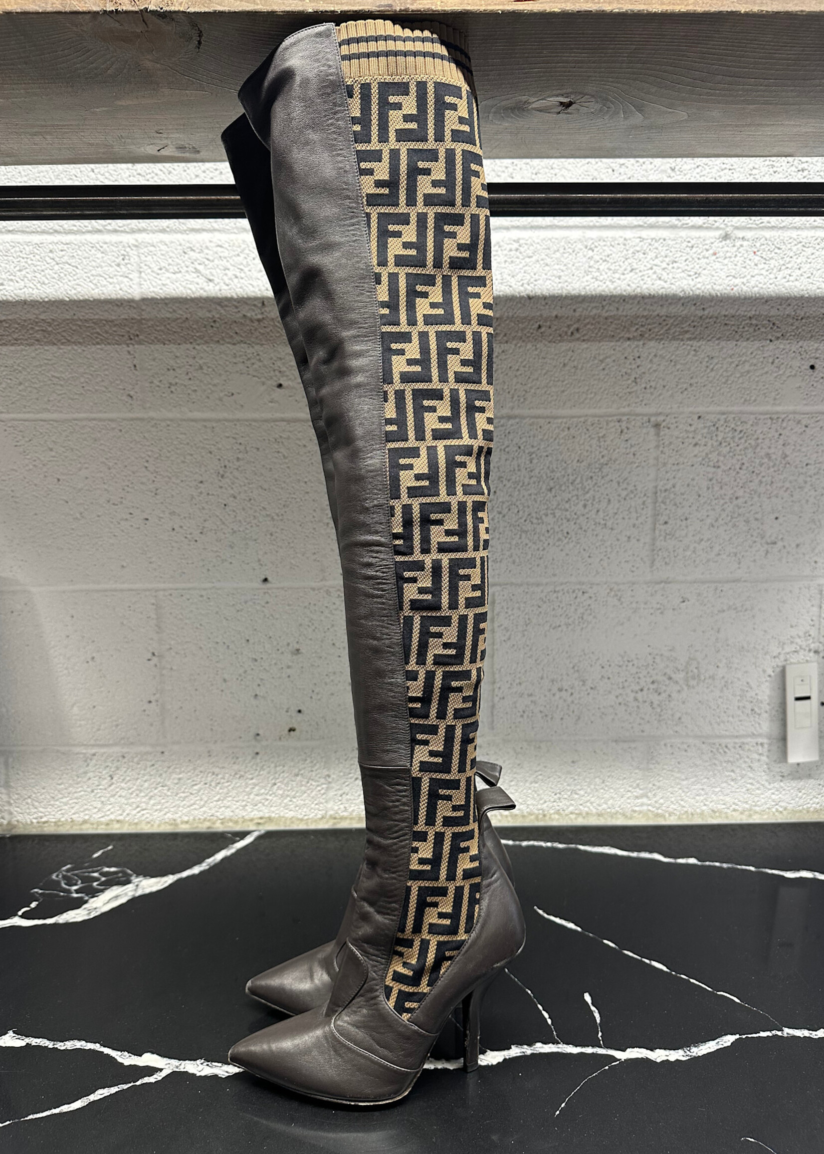Fendi Zucca Thigh Hi Heels 37.5/7.5 AS IS